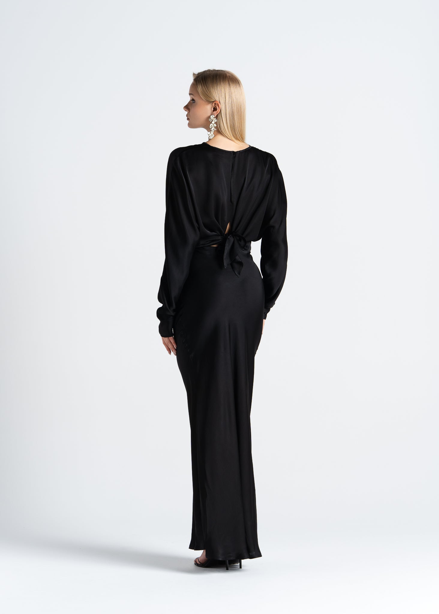 Halo Long Sleeve Satin Blouse - Black