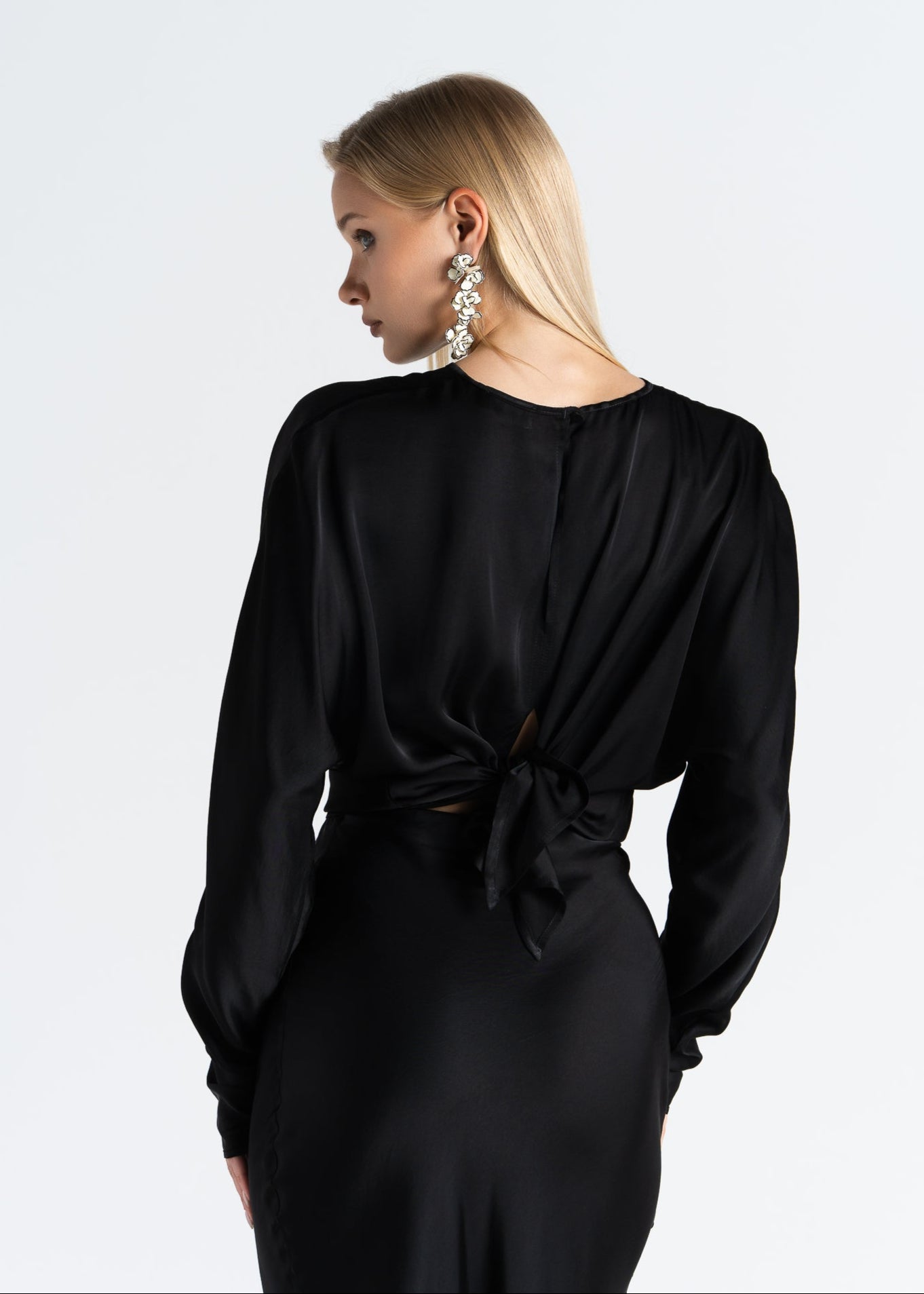 Halo Long Sleeve Satin Blouse - Black