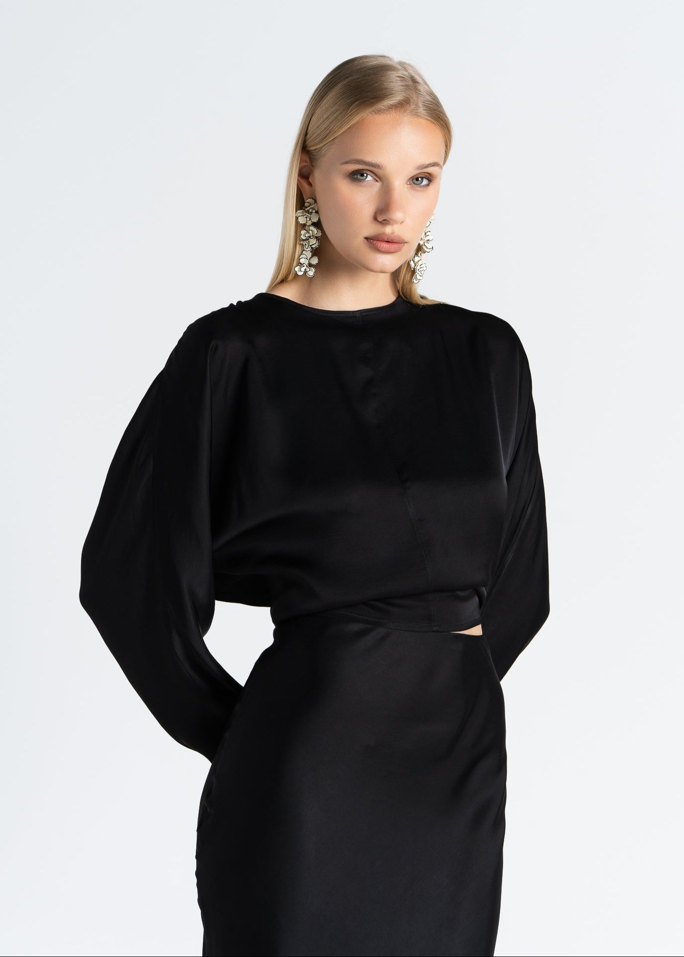 Halo Long Sleeve Satin Blouse - Black