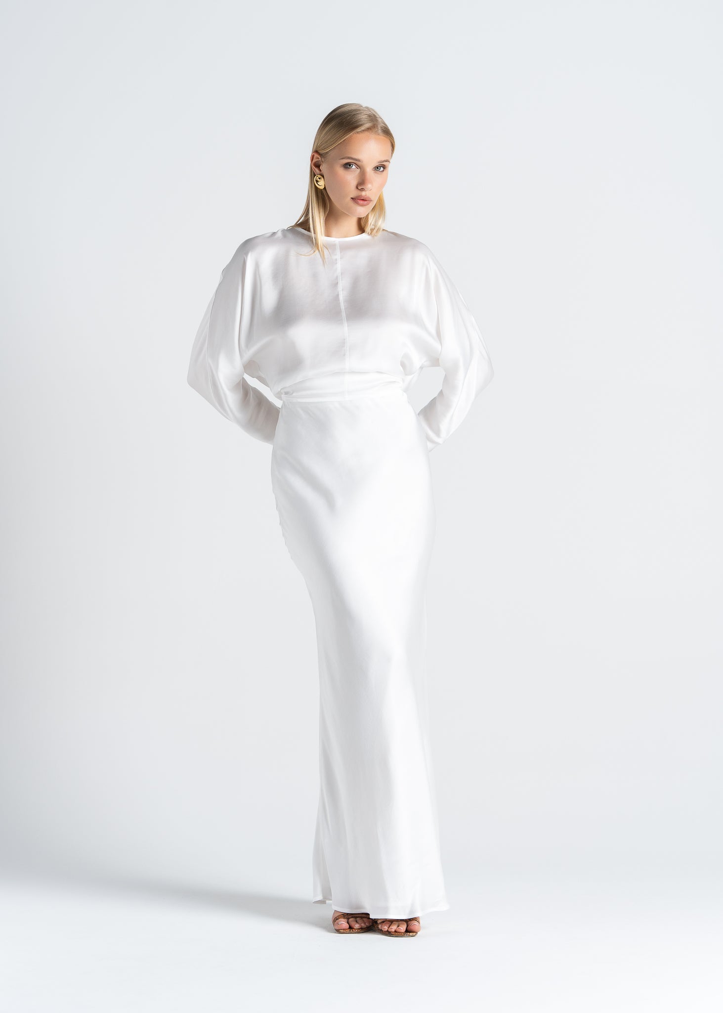 Halo Long Sleeve Satin Blouse - White