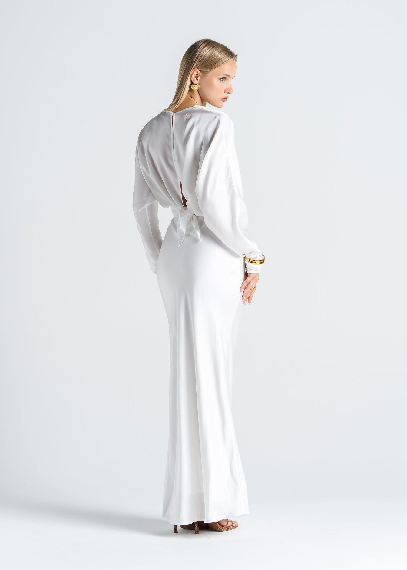 Halo Long Sleeve Satin Blouse - White