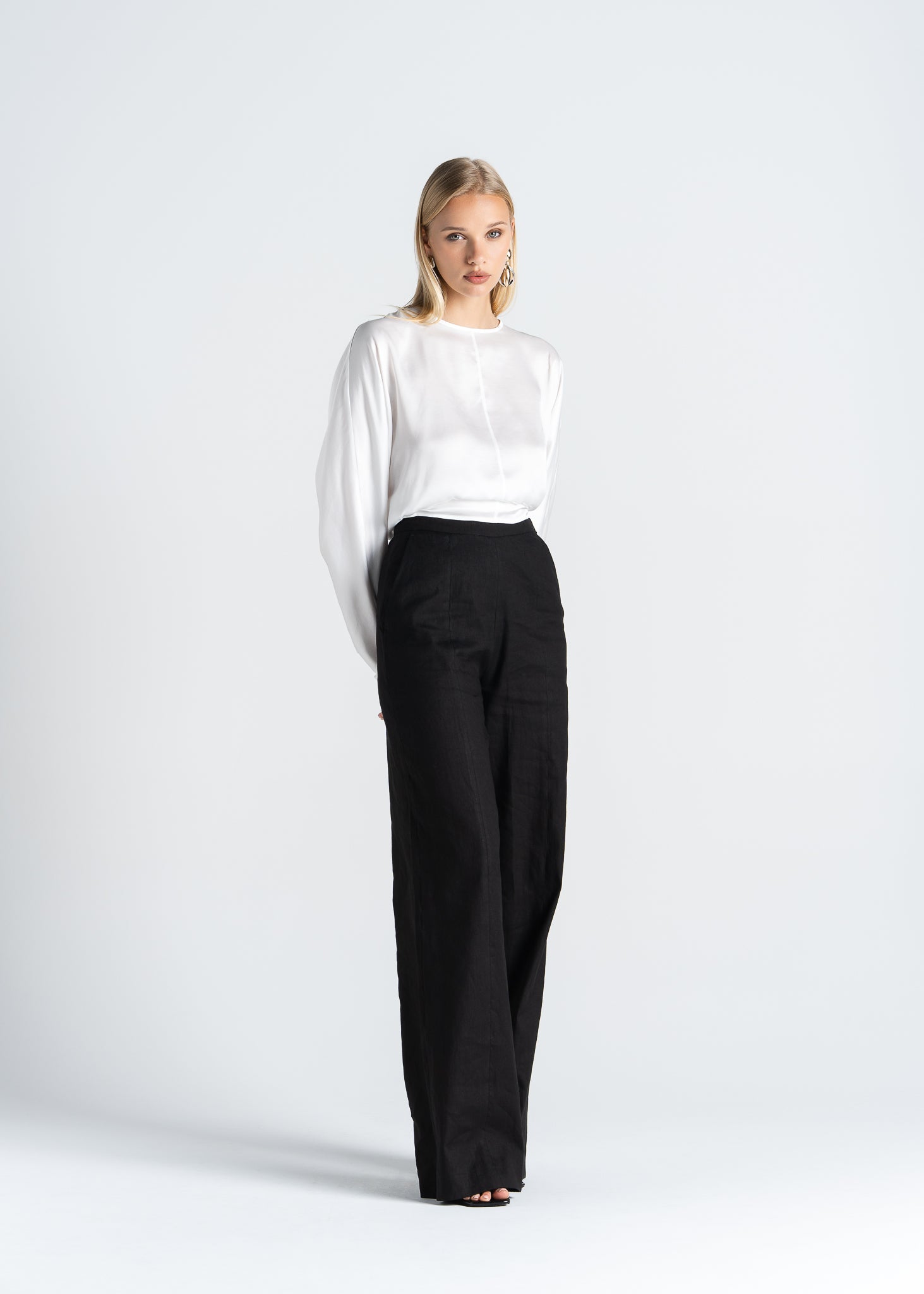 Halo Long Sleeve Satin Blouse - White