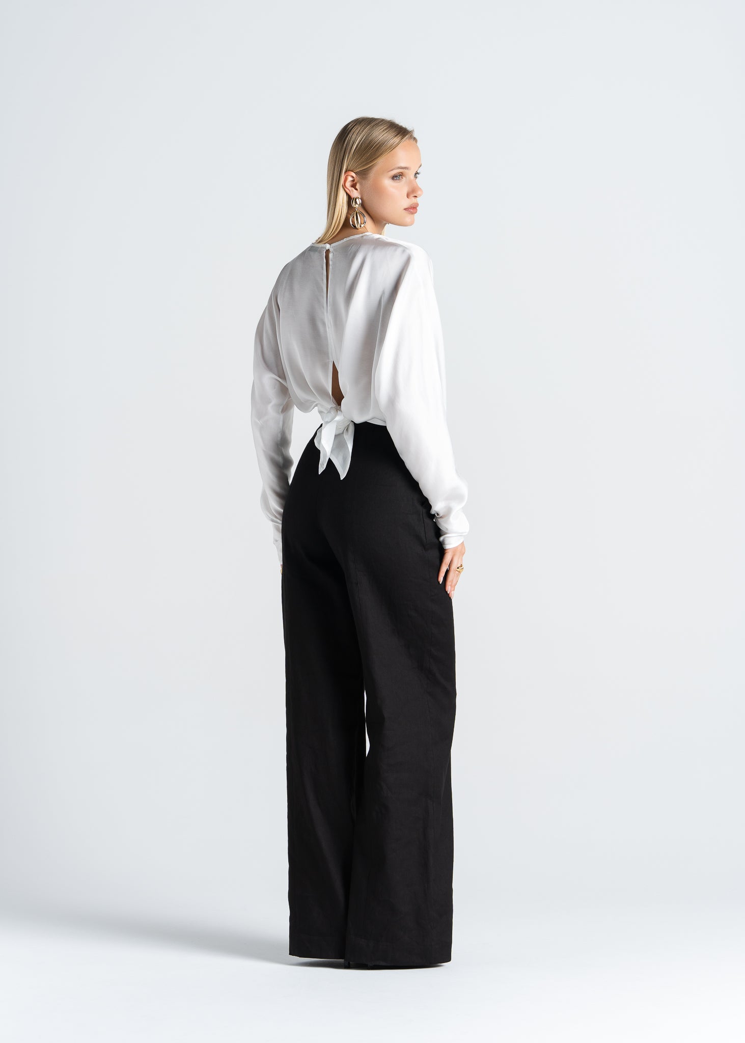 Halo Long Sleeve Satin Blouse - White