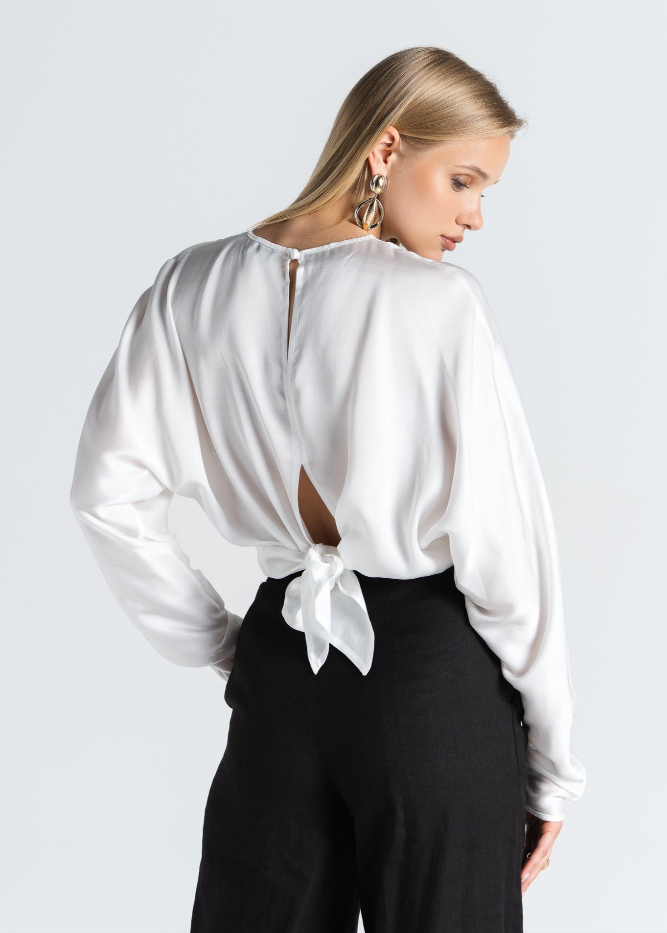 Halo Long Sleeve Satin Blouse - White