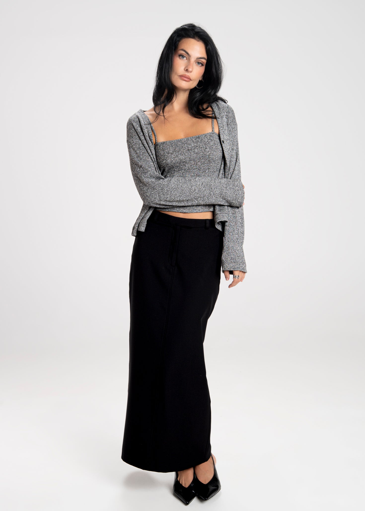 Keanu Tailored Mid-Waist Midi Skirt - Black