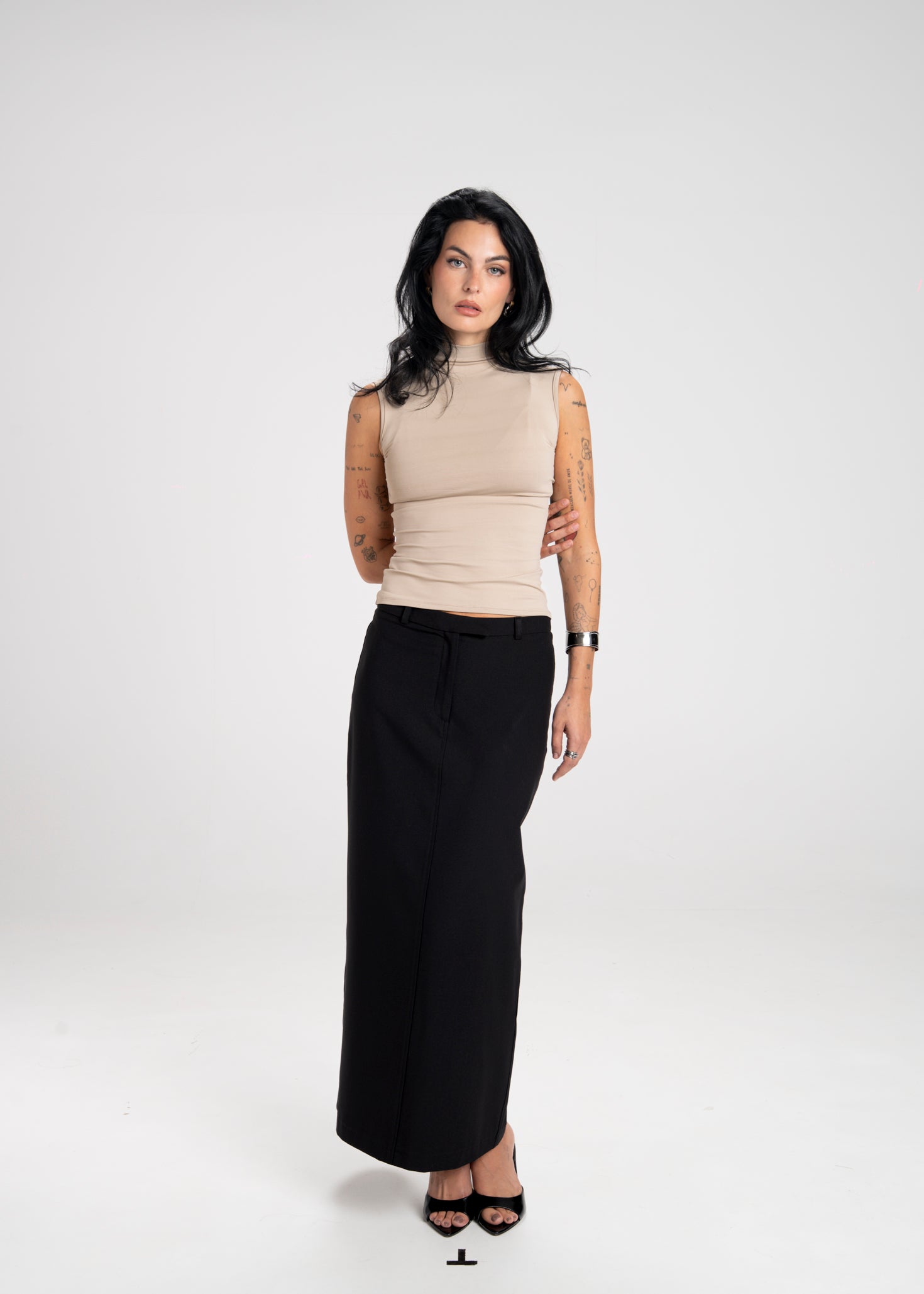 Petra Fitted High-Neck Top - Beige