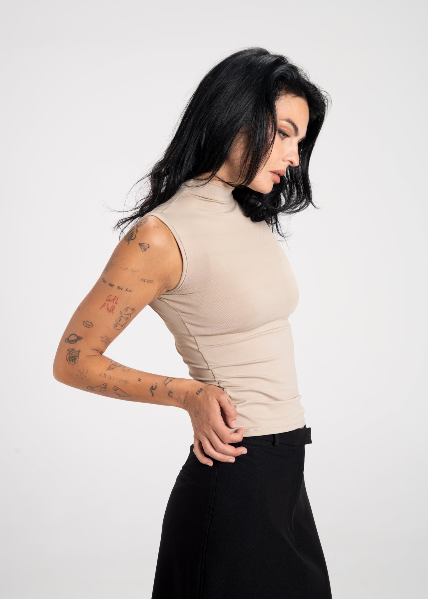 Petra Fitted High-Neck Top - Beige