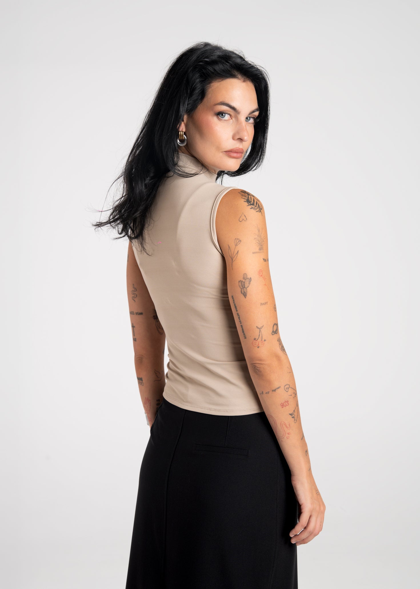 Petra Fitted High-Neck Top - Beige