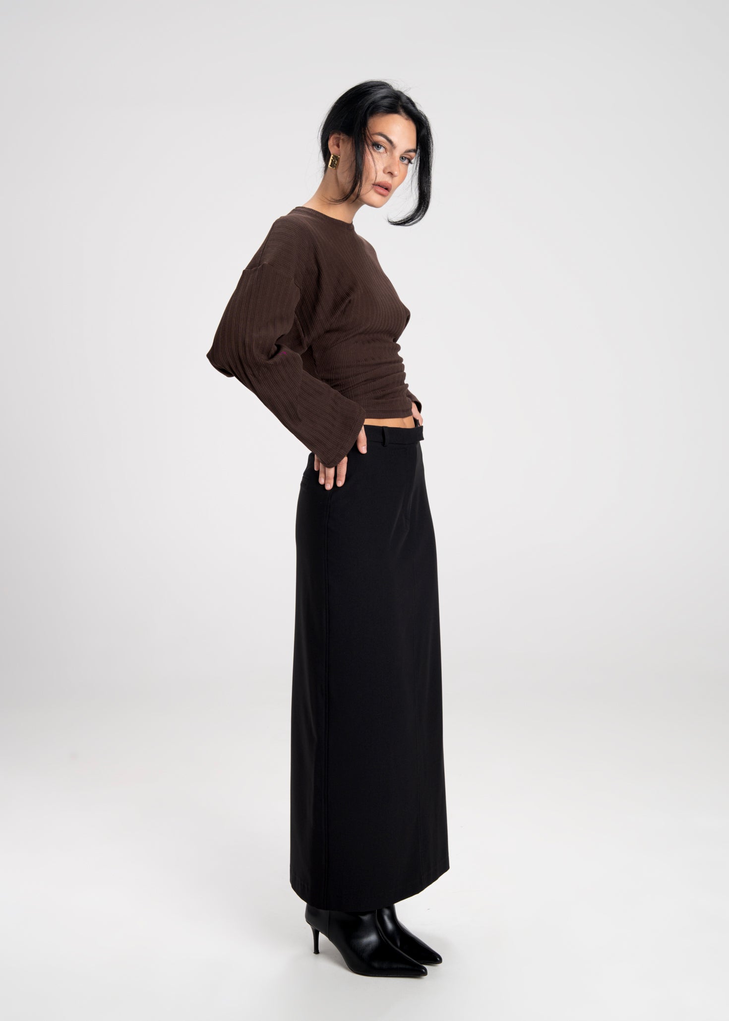 Espresso Fitted Long Sleeve Blouse - Brown