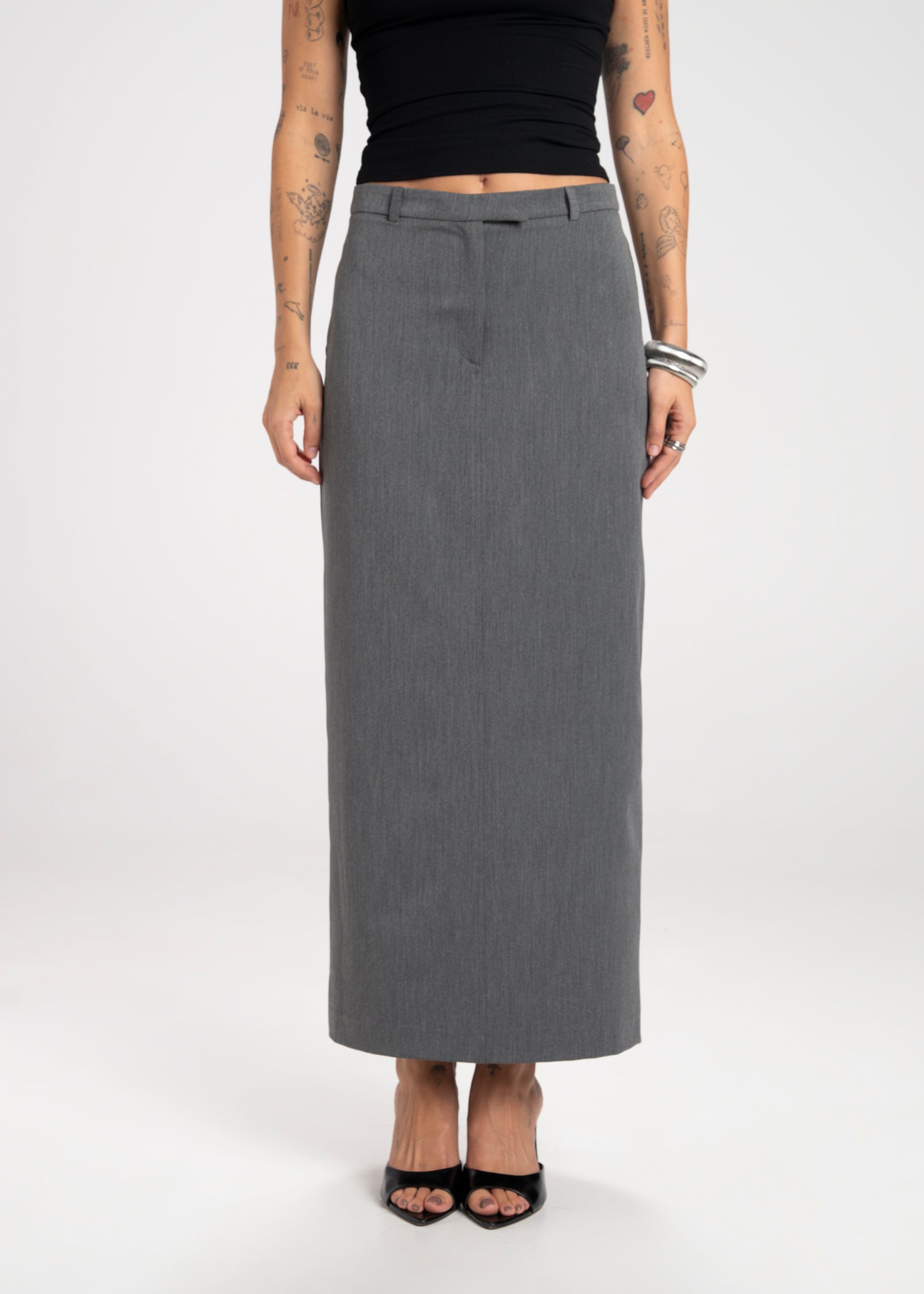 Keanu Tailored Mid-Waist Midi Skirt - Grey