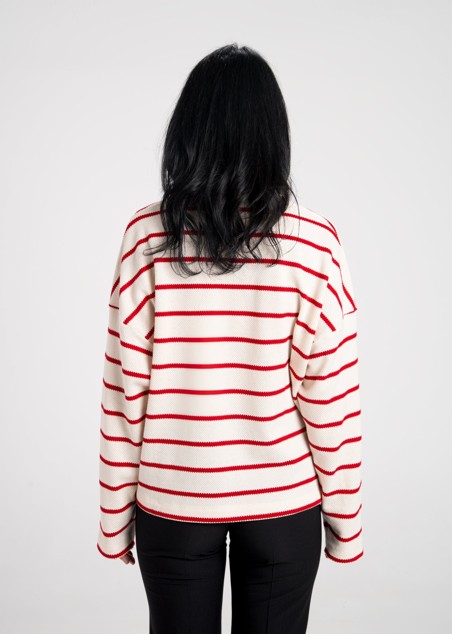 Mable Striped Polo Sweater - Cream & Red