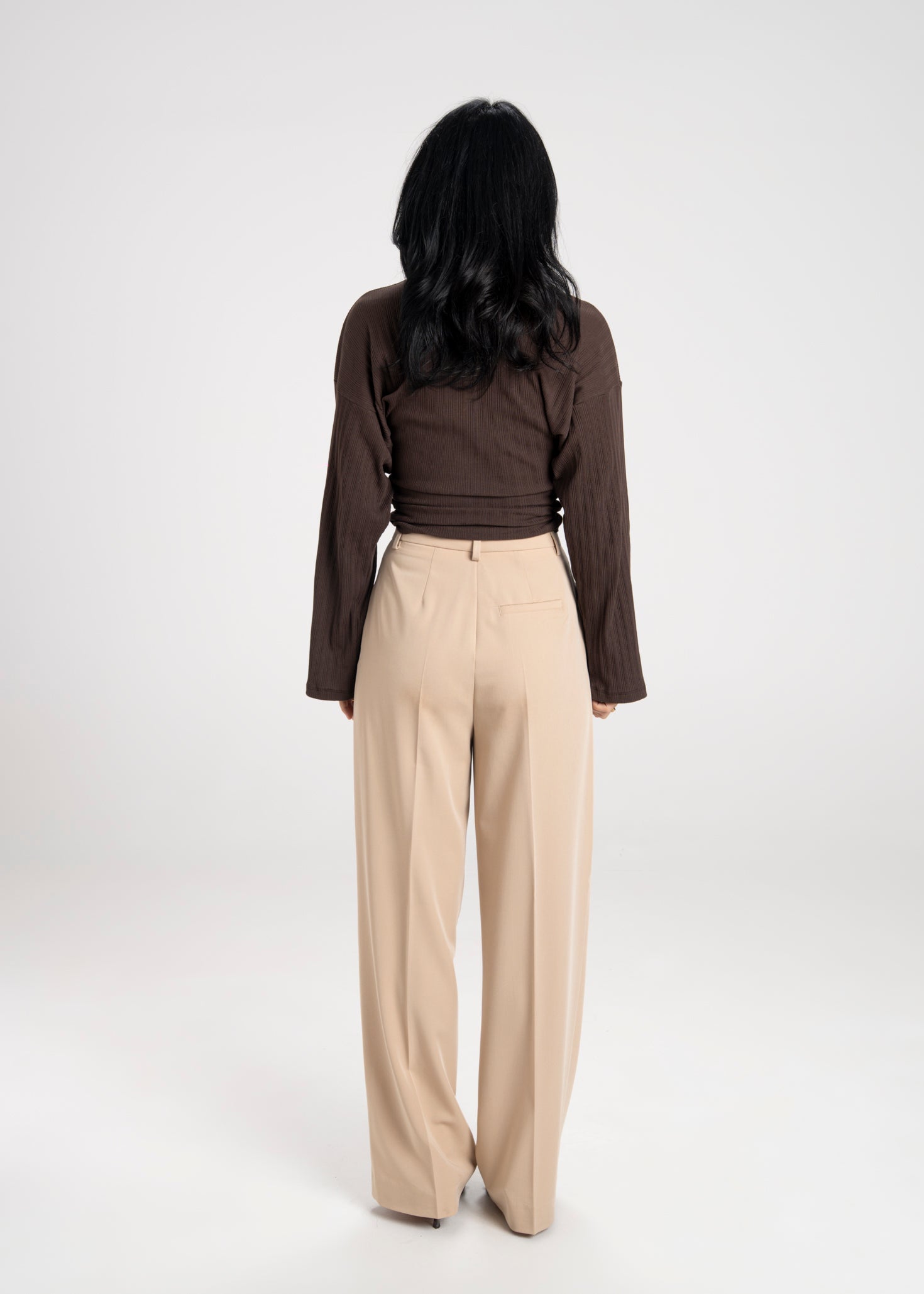 Espresso Fitted Long Sleeve Blouse - Brown