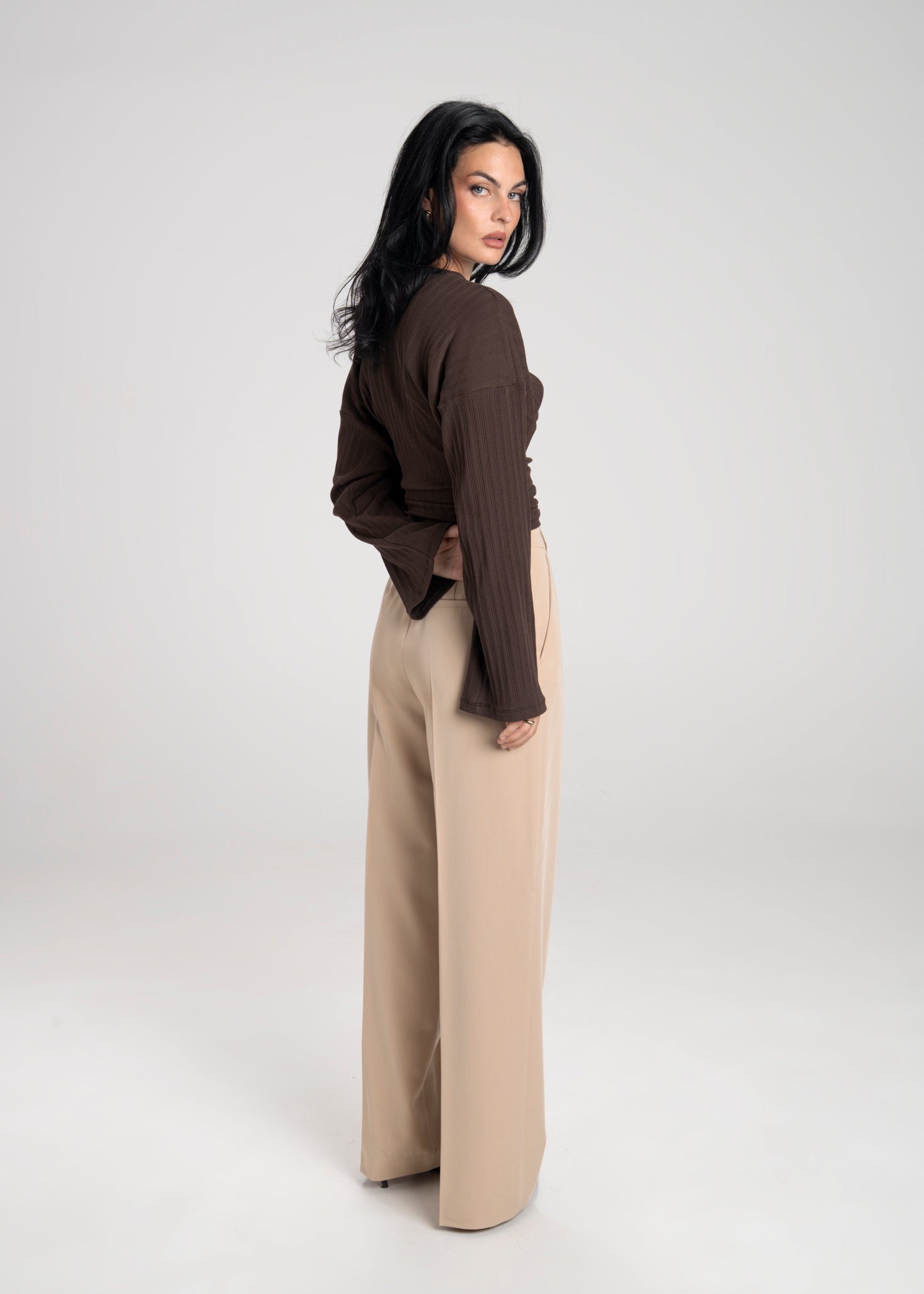 Espresso Fitted Long Sleeve Blouse - Brown