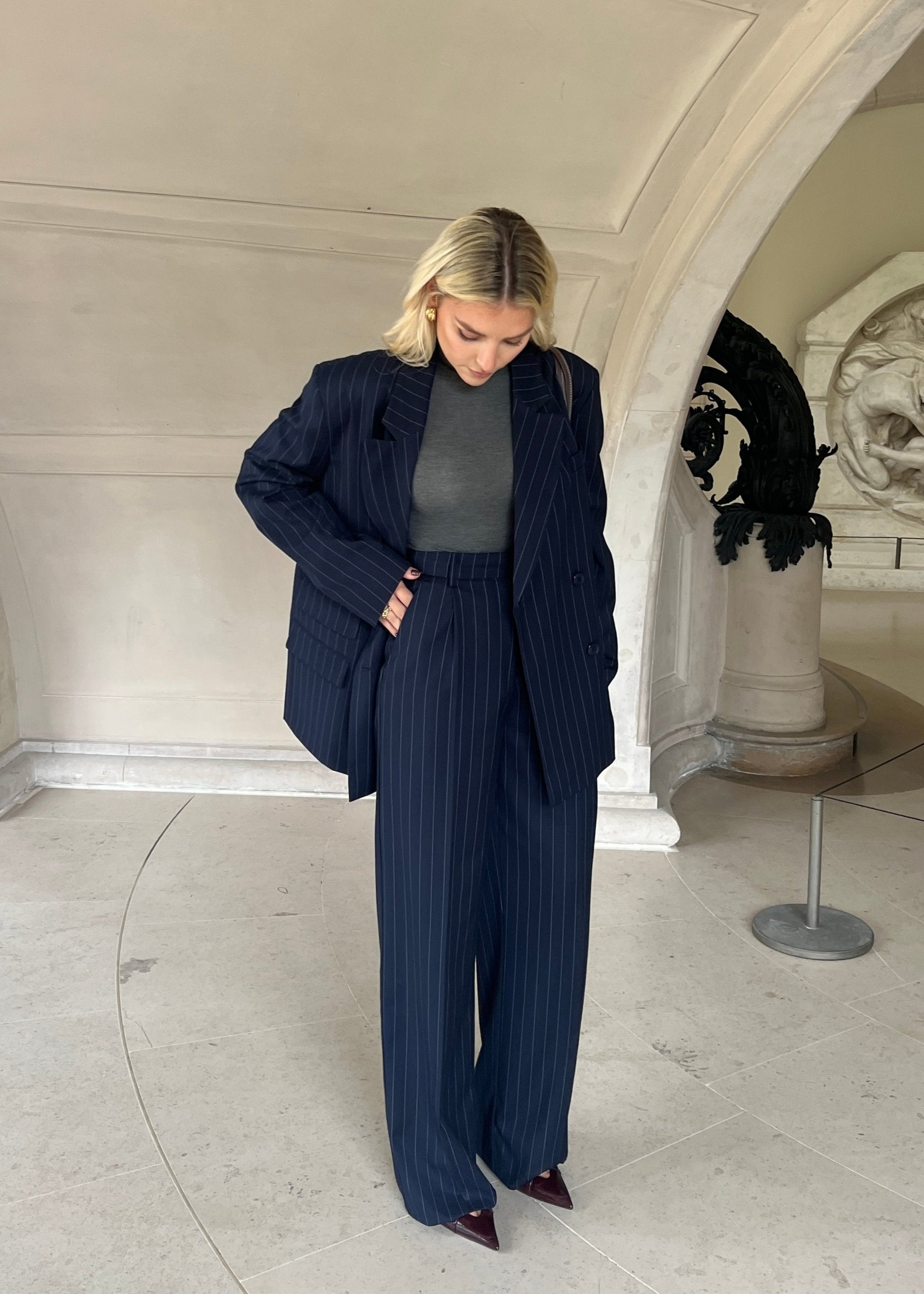 Jagger Pinstripe Tailored Trousers - Navy
