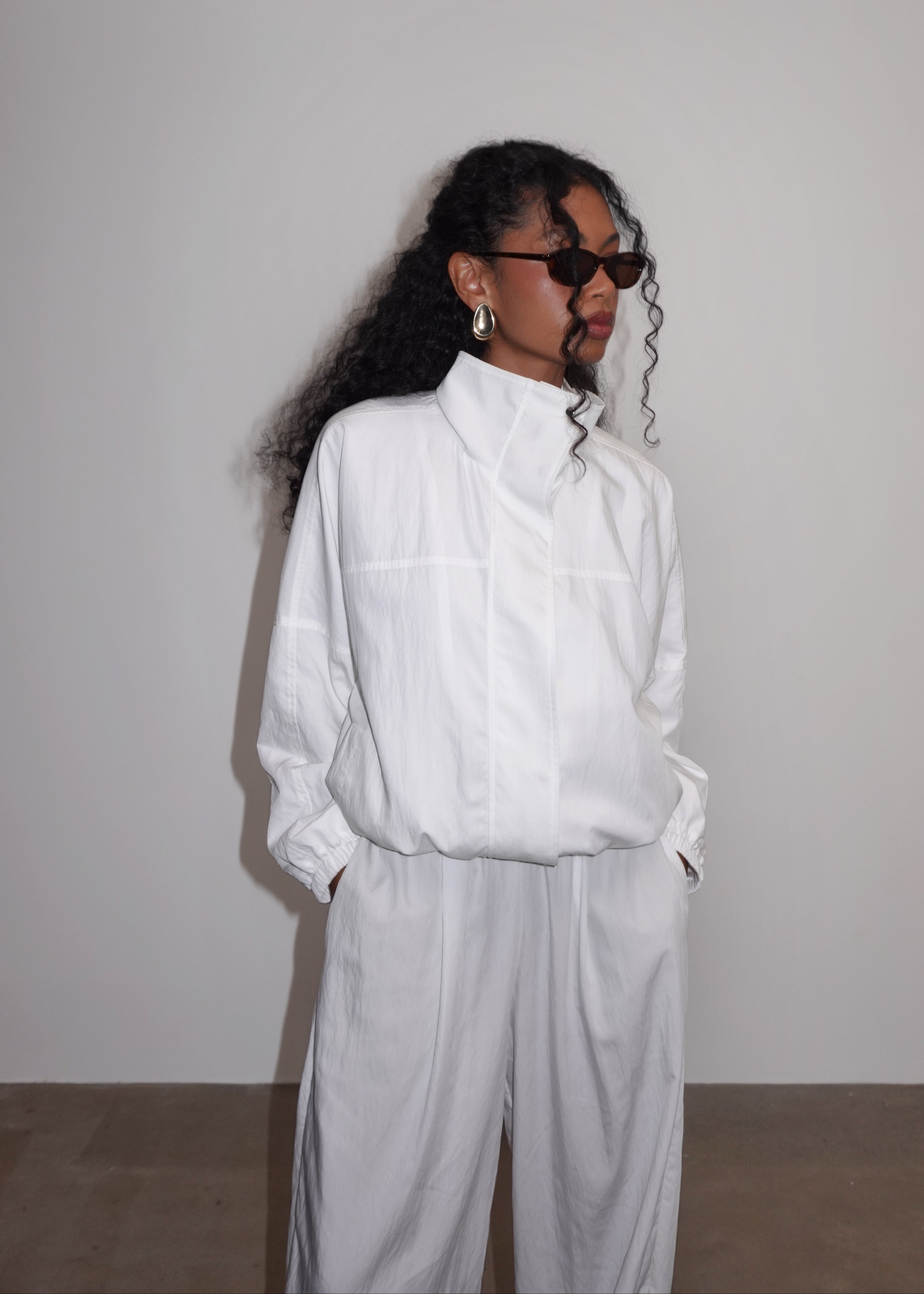 Carter High Neck Windbreaker Jacket – Ivory