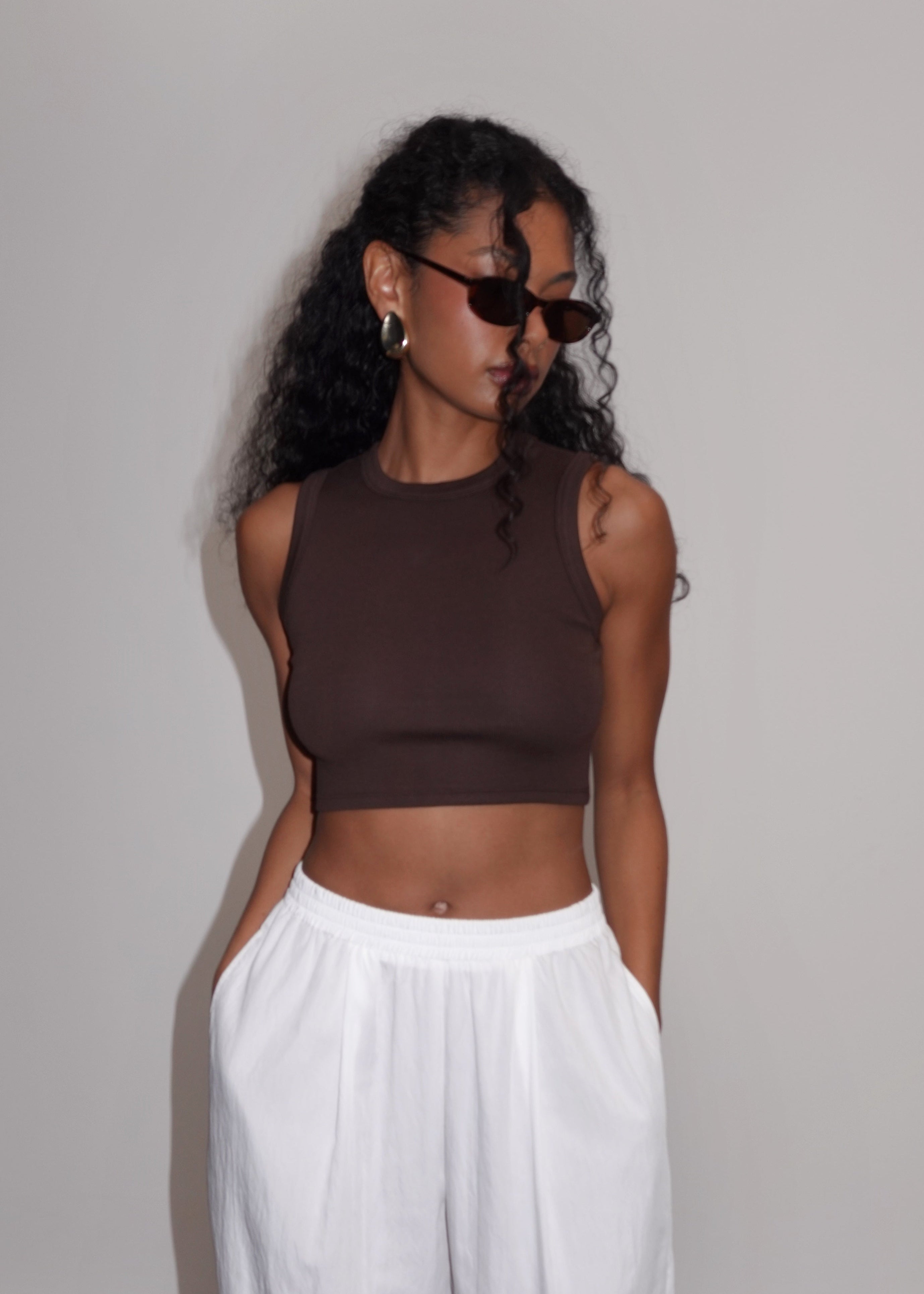 Kurt High-Neck Cropped Tank Top - Brown