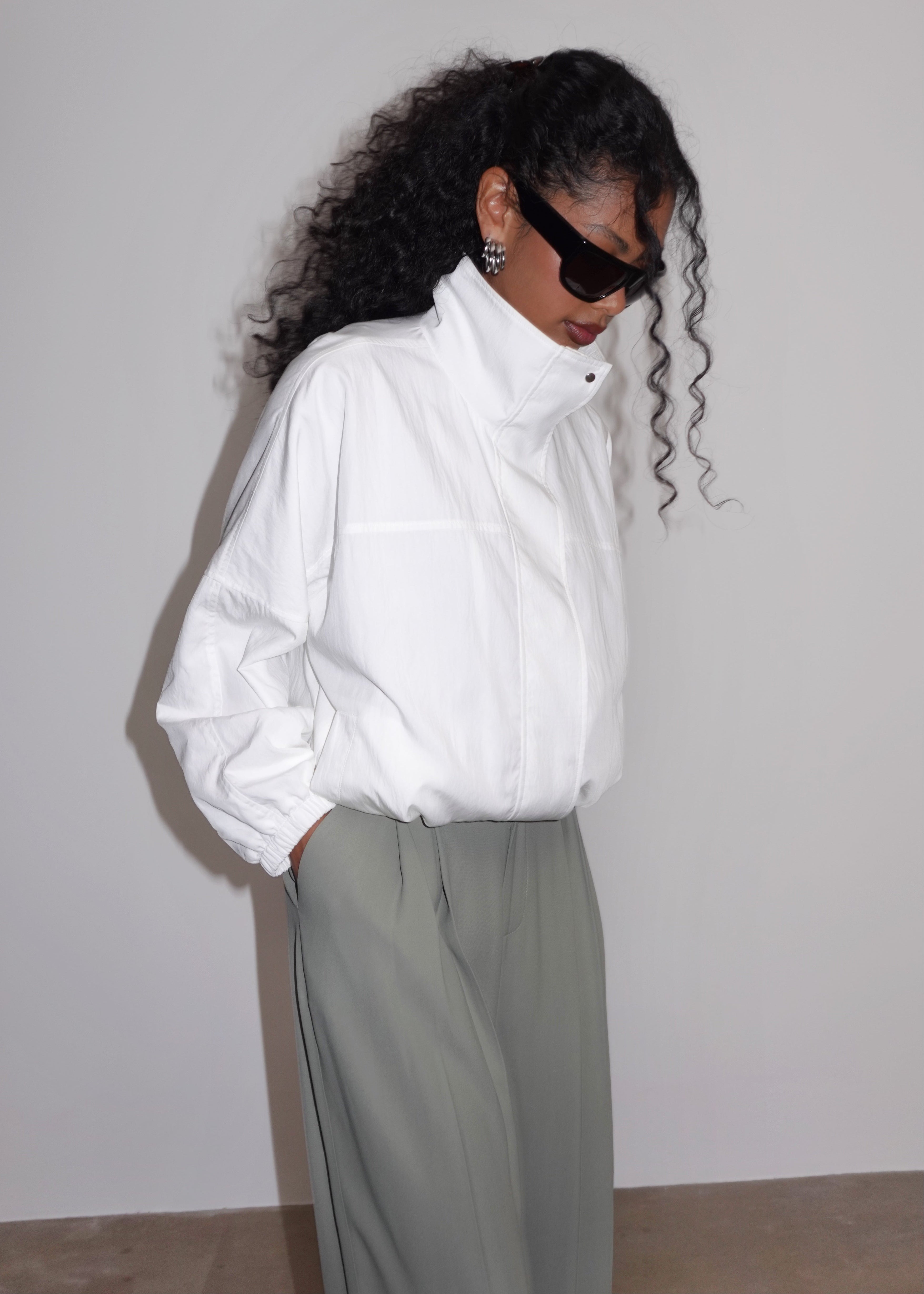 Carter High Neck Windbreaker Jacket – Ivory