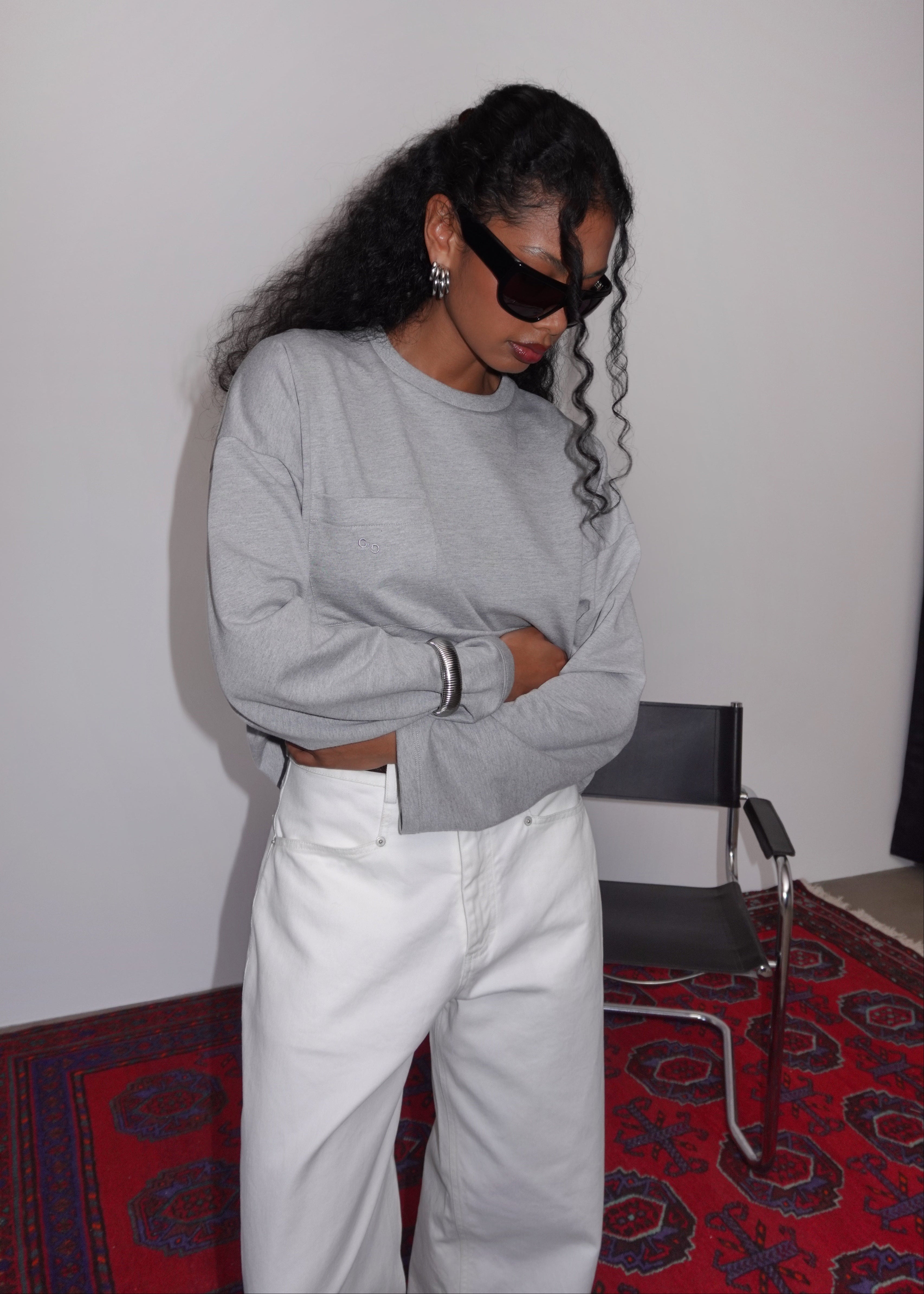 Brady Oversized Long Sleeve Top - Grey