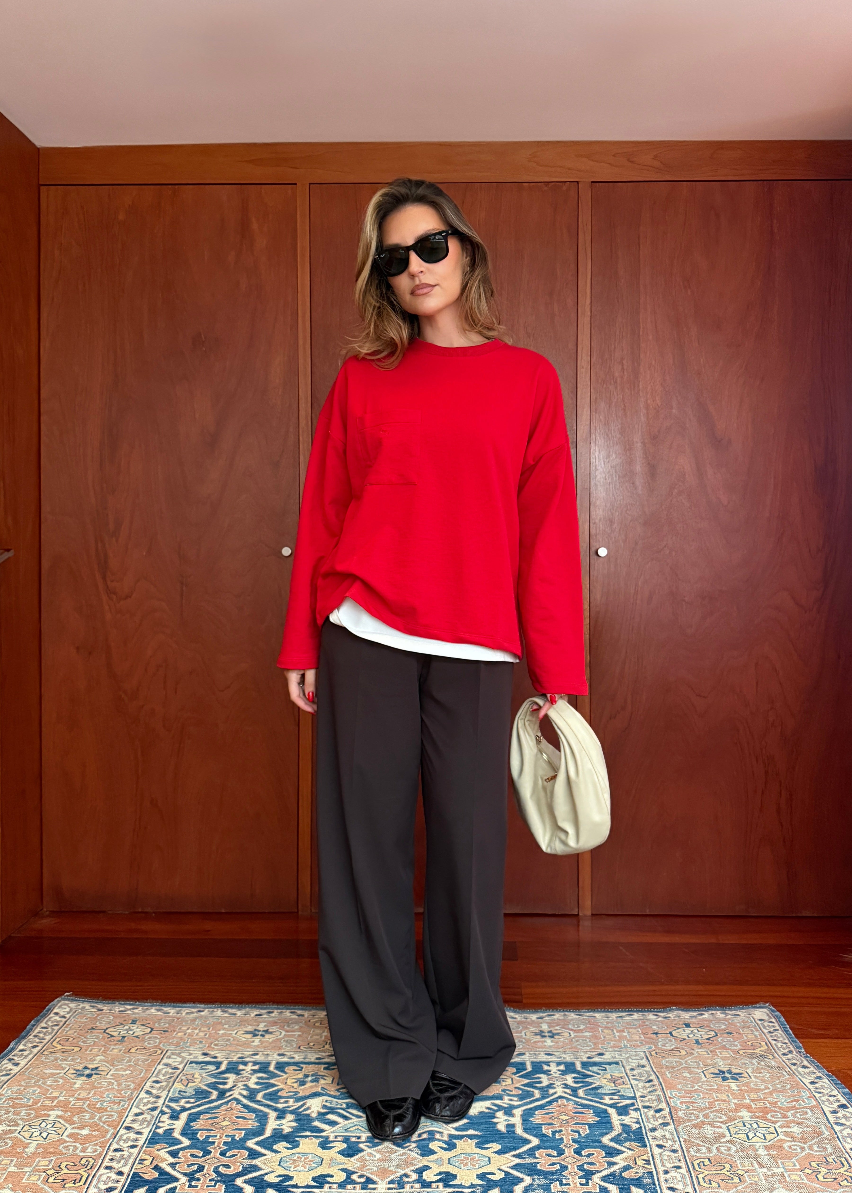 Brady Oversized Long Sleeve Top - Red