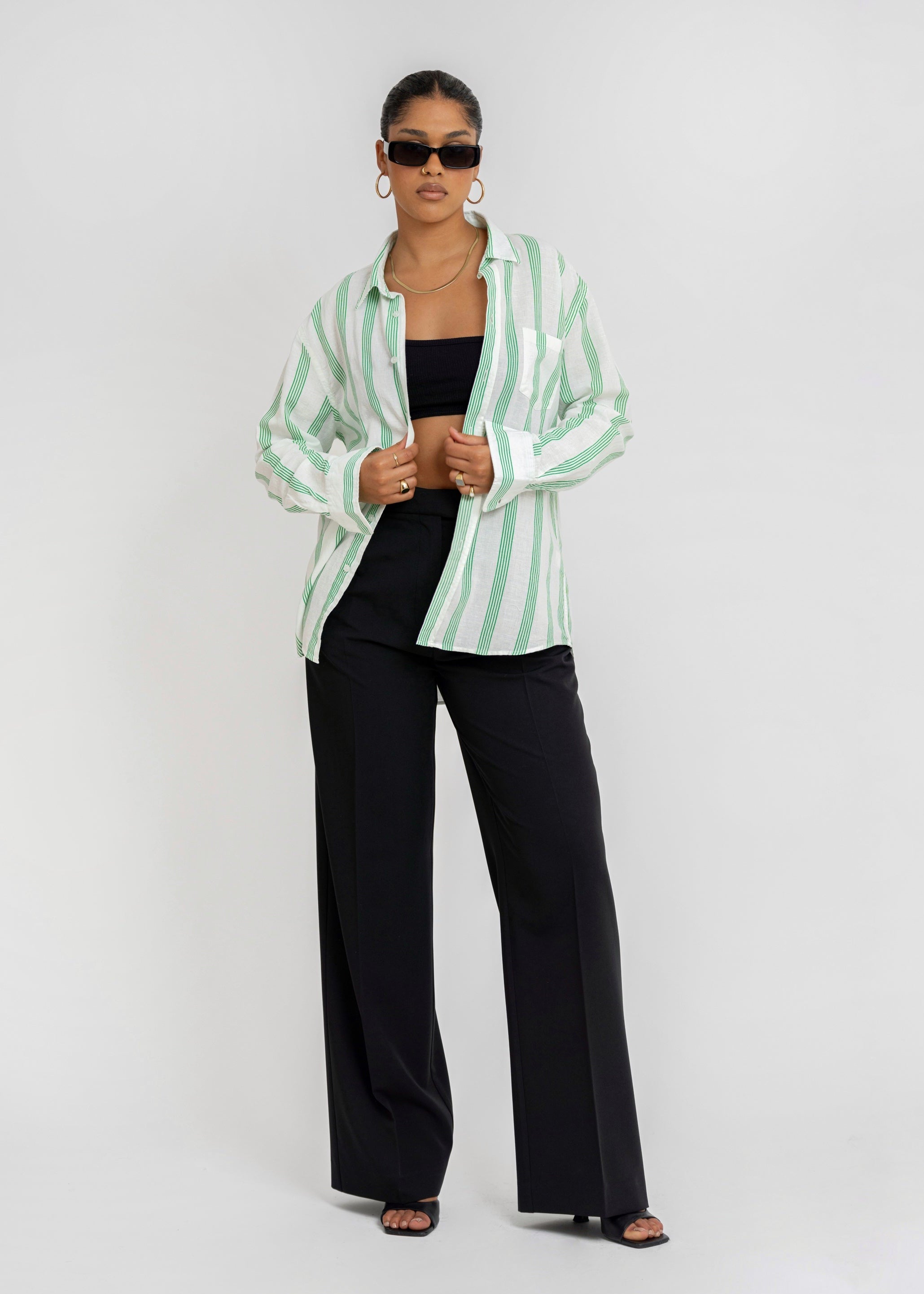 Miles Linen Shirt - Green & White