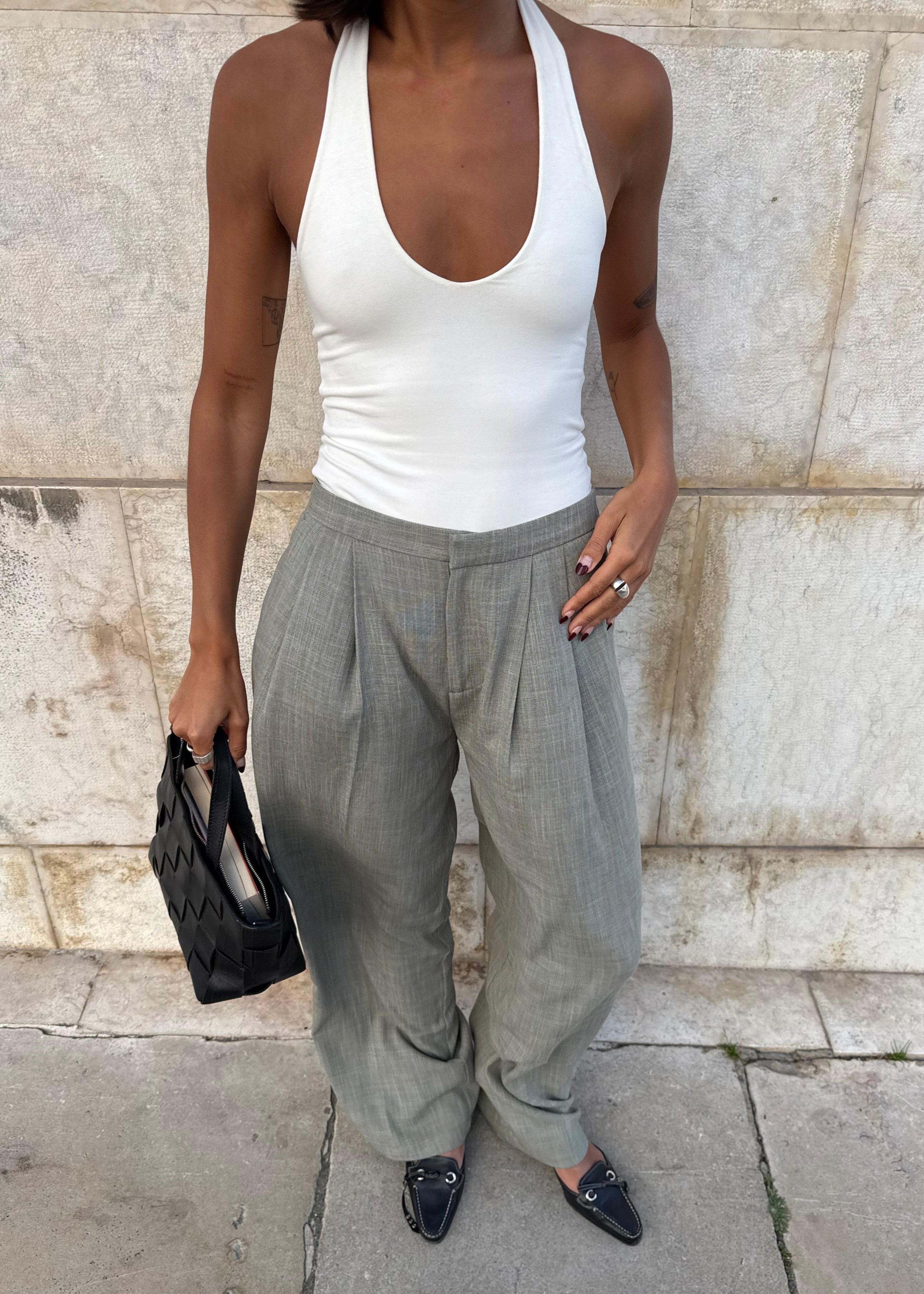 Cleo Plunge Halter Bodysuit - Off-White