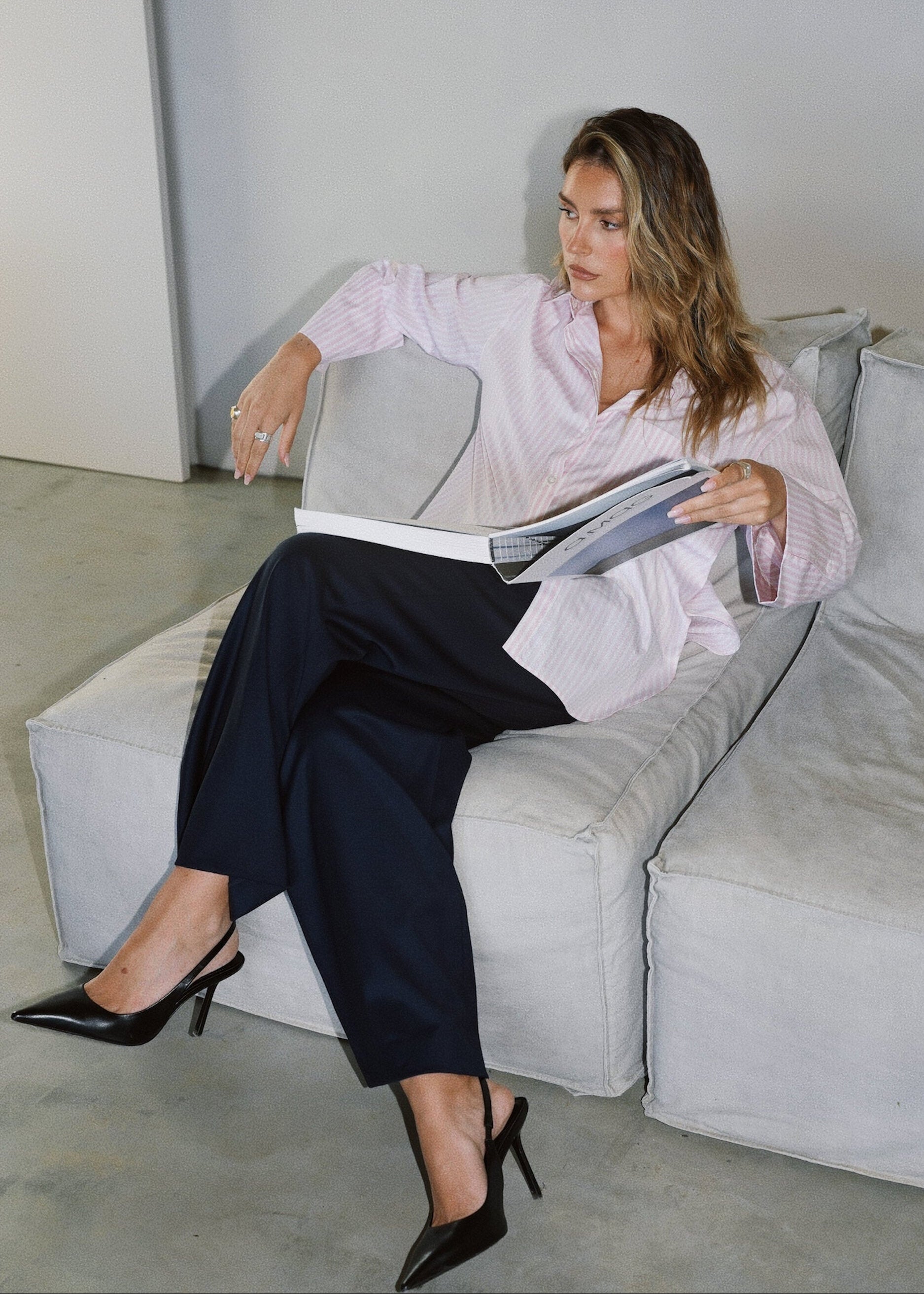 Gia Wide Cuff Cotton Shirt - Pink & White