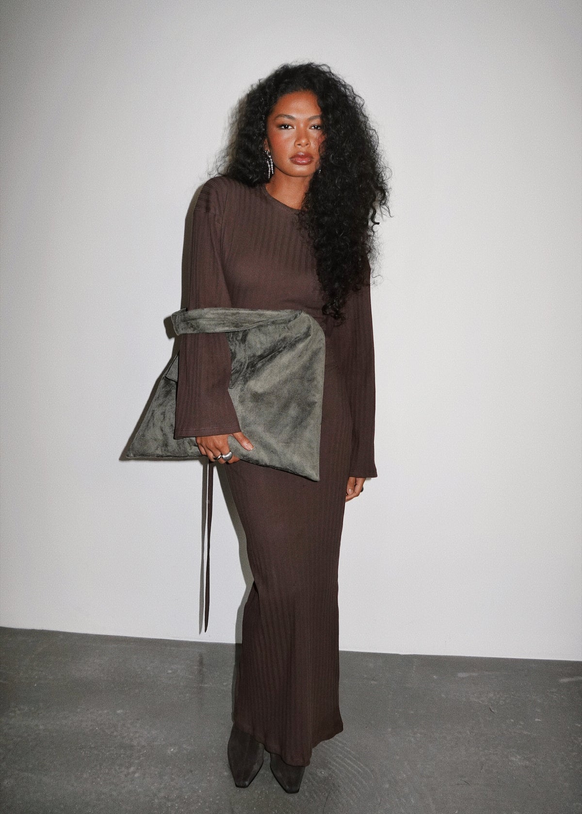 Espresso Fitted Long Sleeve Maxi Dress