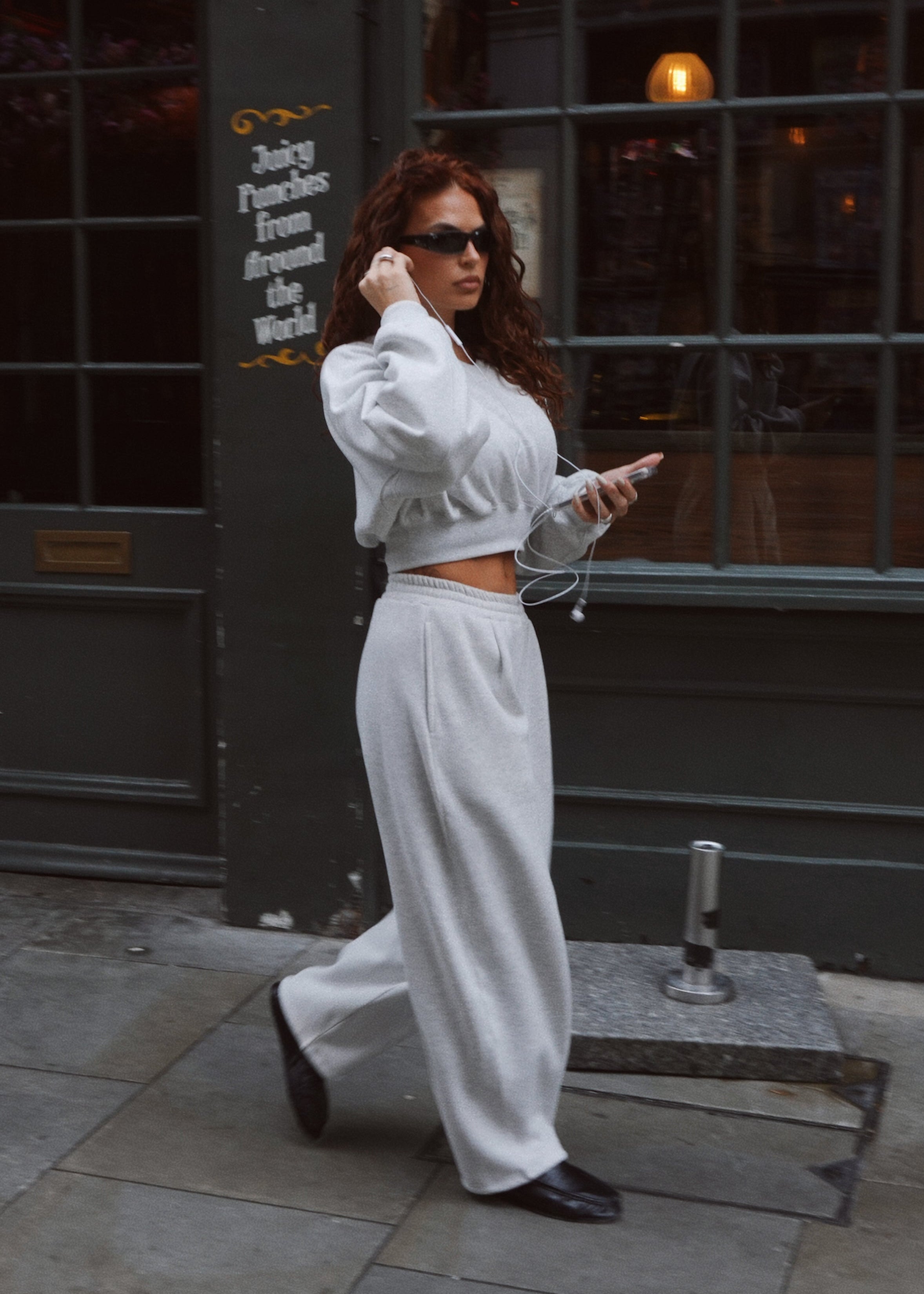 Comfort Fleece V-Neck Cropped Sweater - Grey