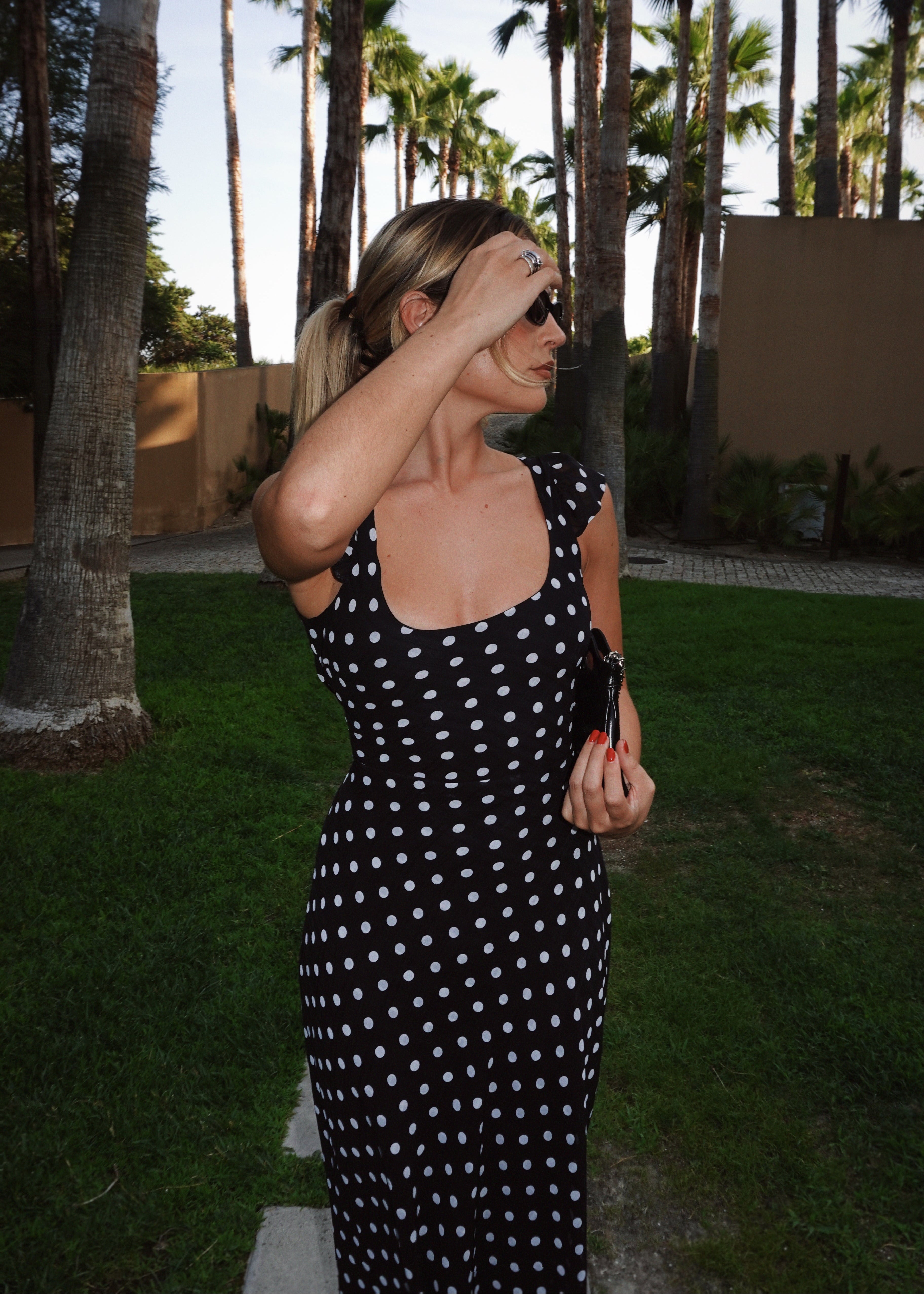 Carmen Polka Dot Midi Dress - Black & White