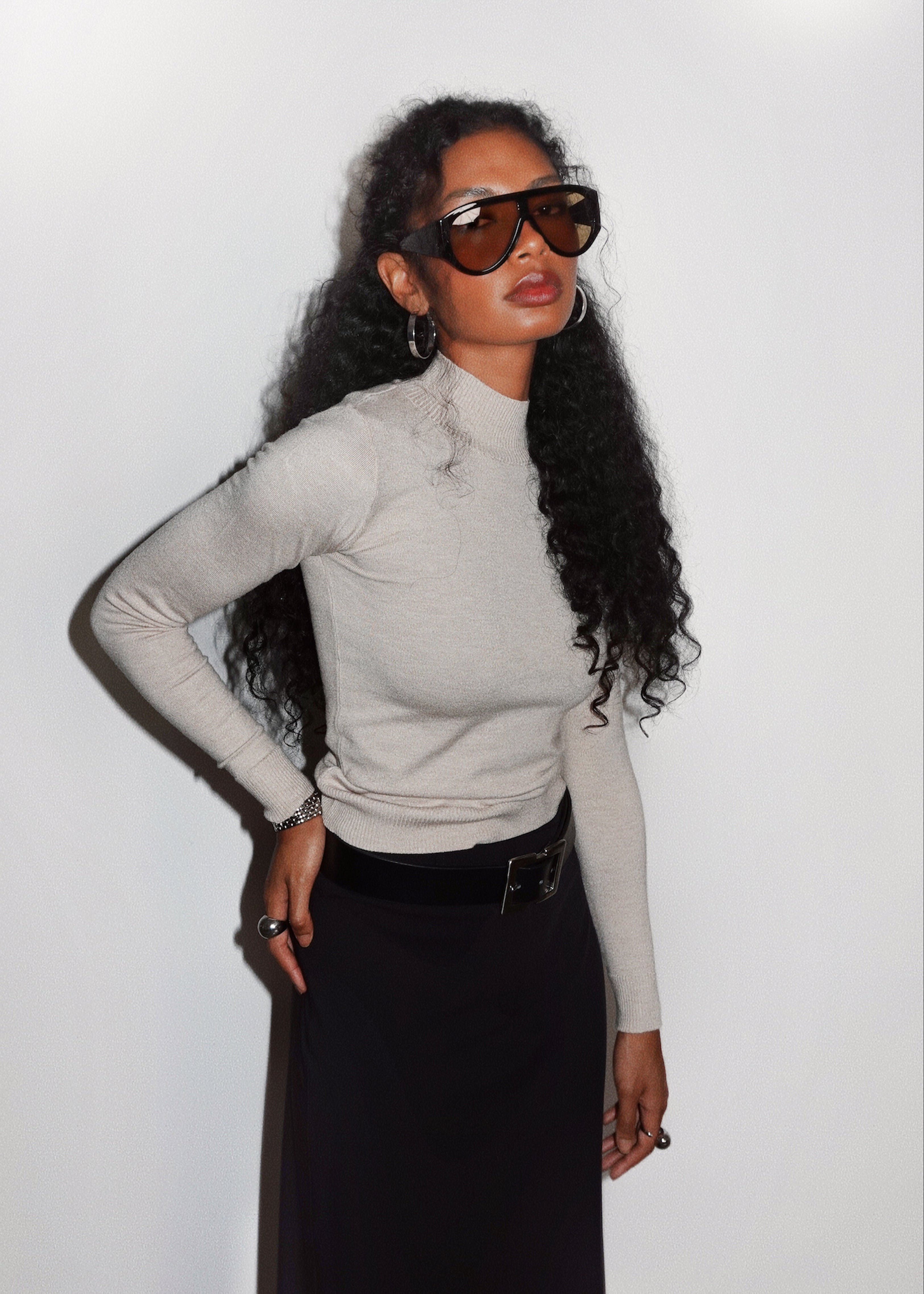 2nd Skin Knitted Mid-Neck Sweater - Beige