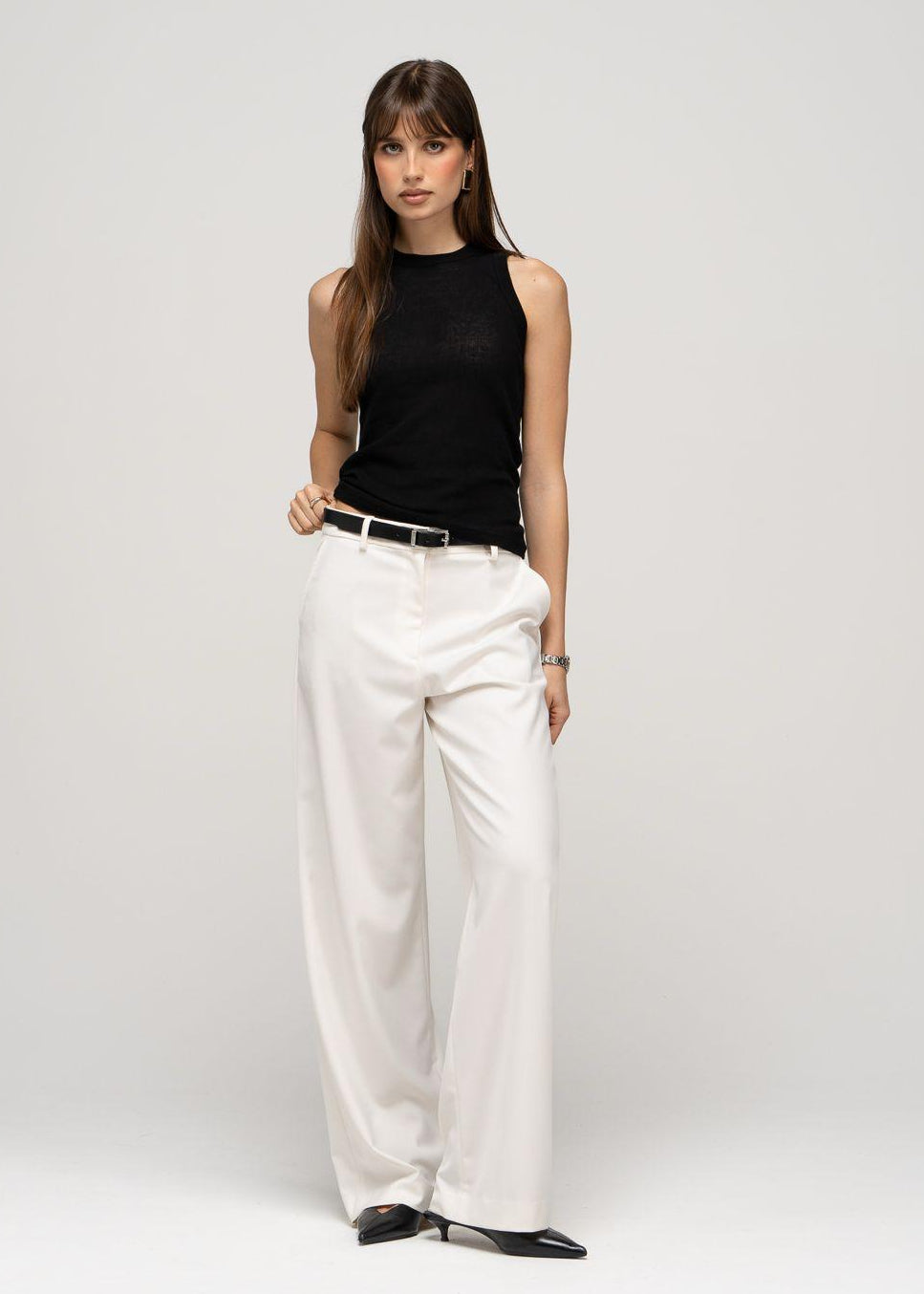 Chii Thin Leather Belt With Silver Buckle - Black