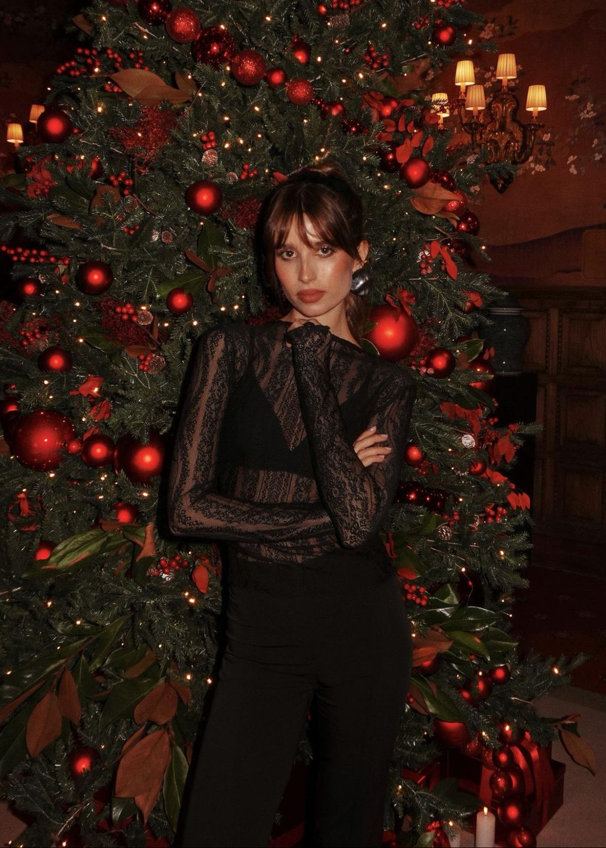 Noir Lace Long Sleeve Top - Black