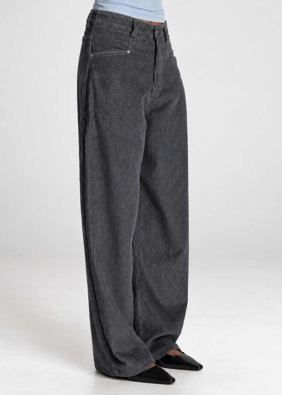 Ava Corduroy Barrel Trousers - Anthracite