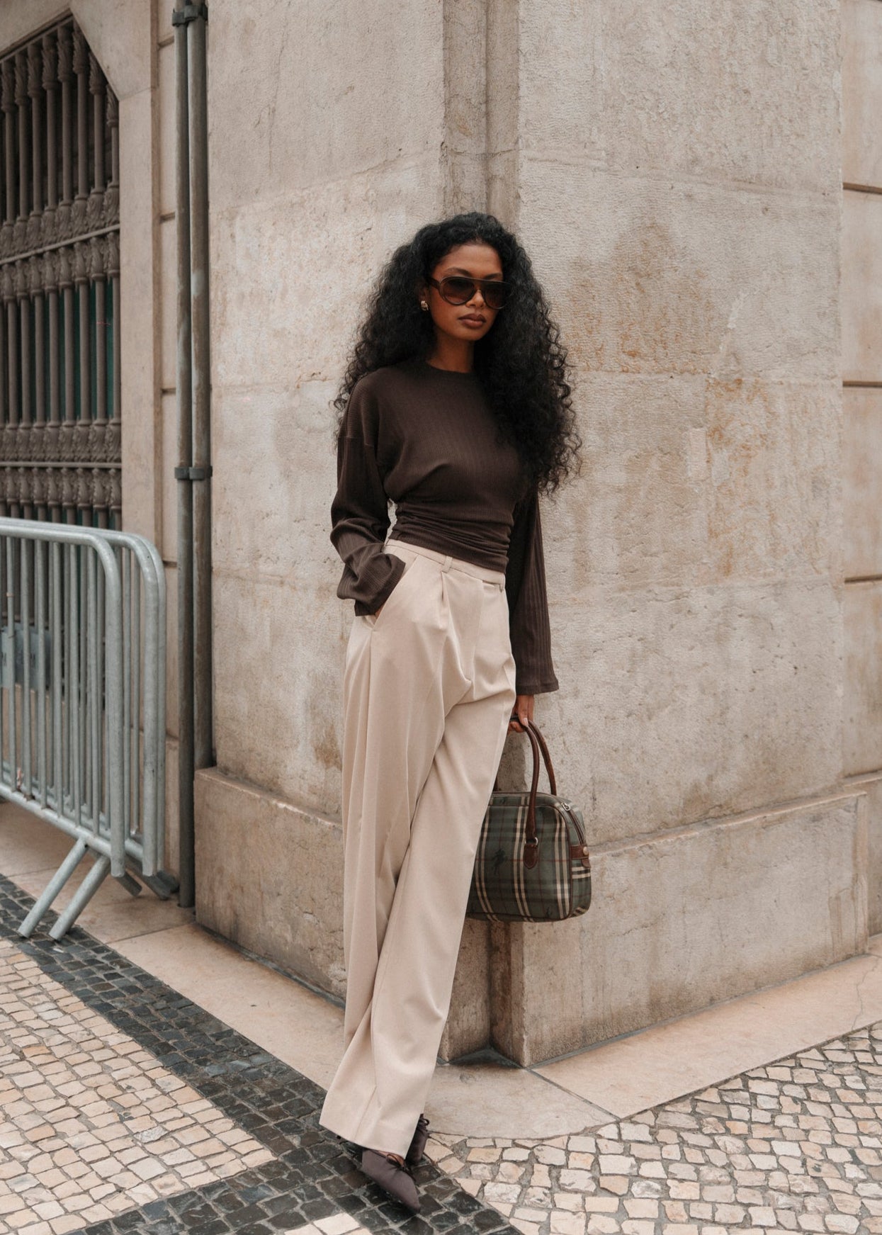 Espresso Fitted Long Sleeve Blouse - Brown