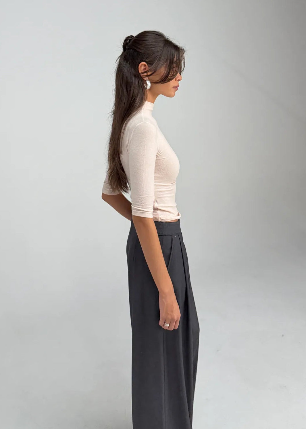 Cora 3/4 Sleeve Mock Neck Top - Powder Pink