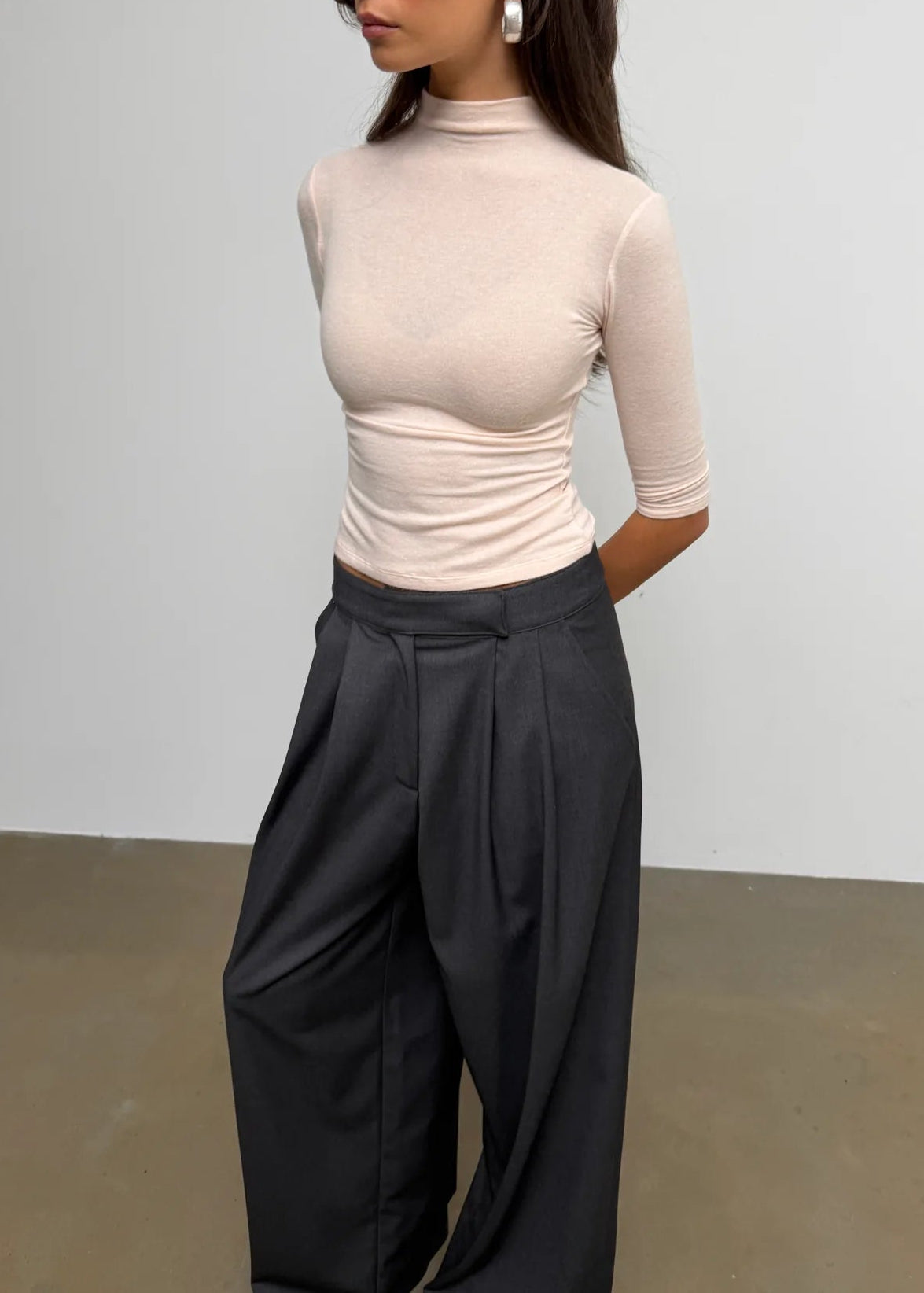 Cora 3/4 Sleeve Mock Neck Top - Powder Pink