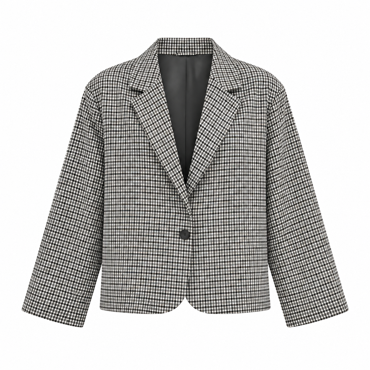 Yoko Cropped Check Wool Blazer