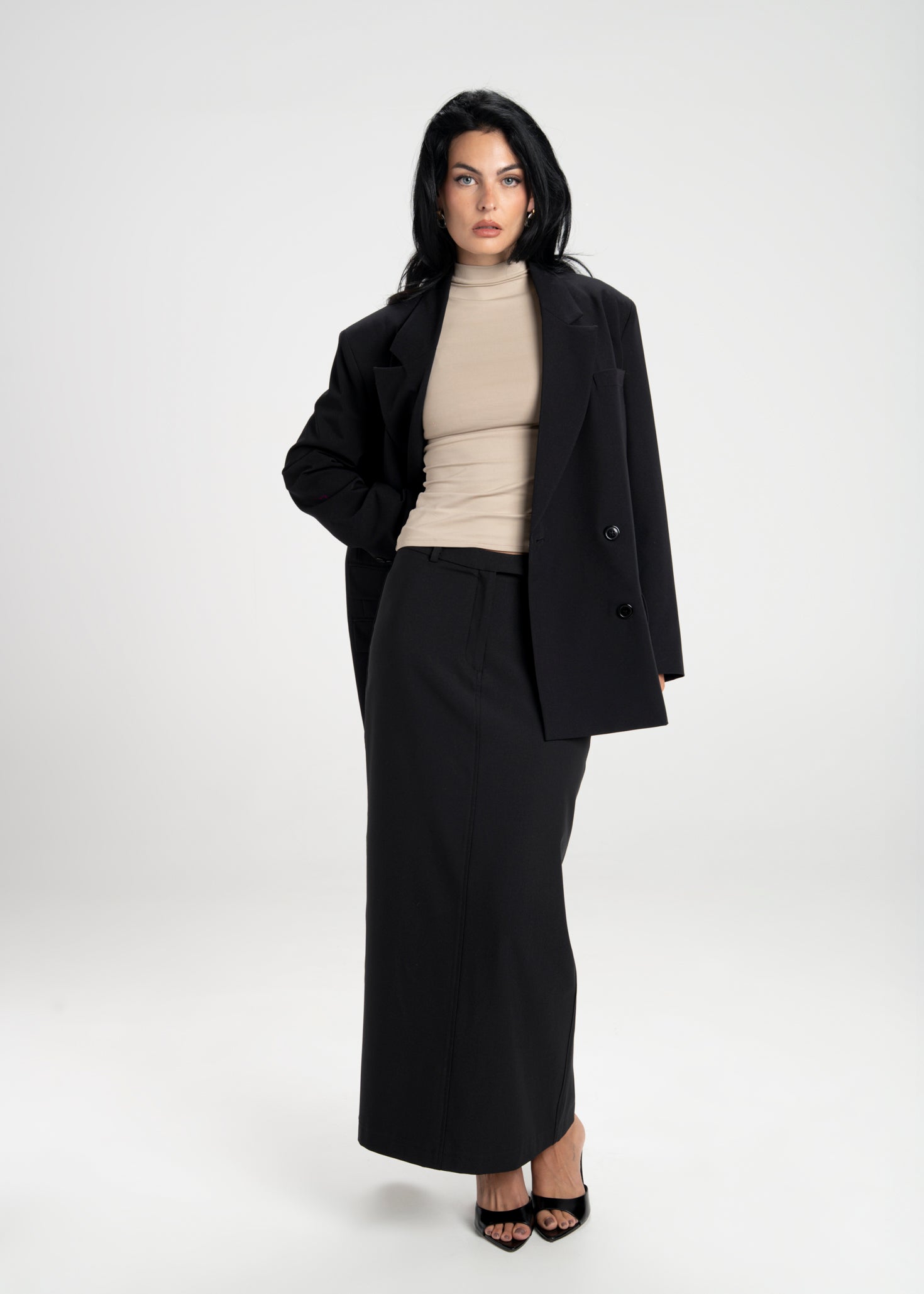 Petra Fitted High-Neck Top - Beige