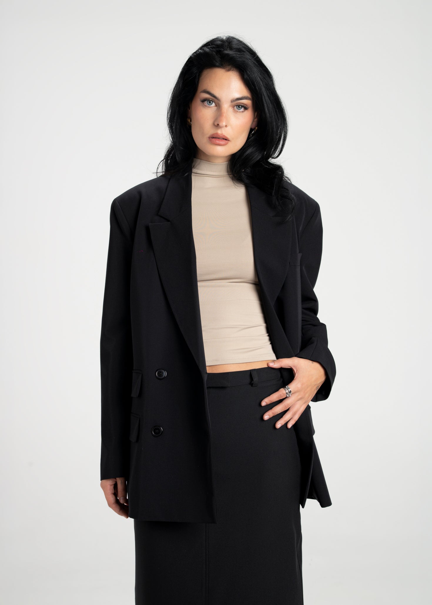 Jagger Double-Breasted Blazer Black