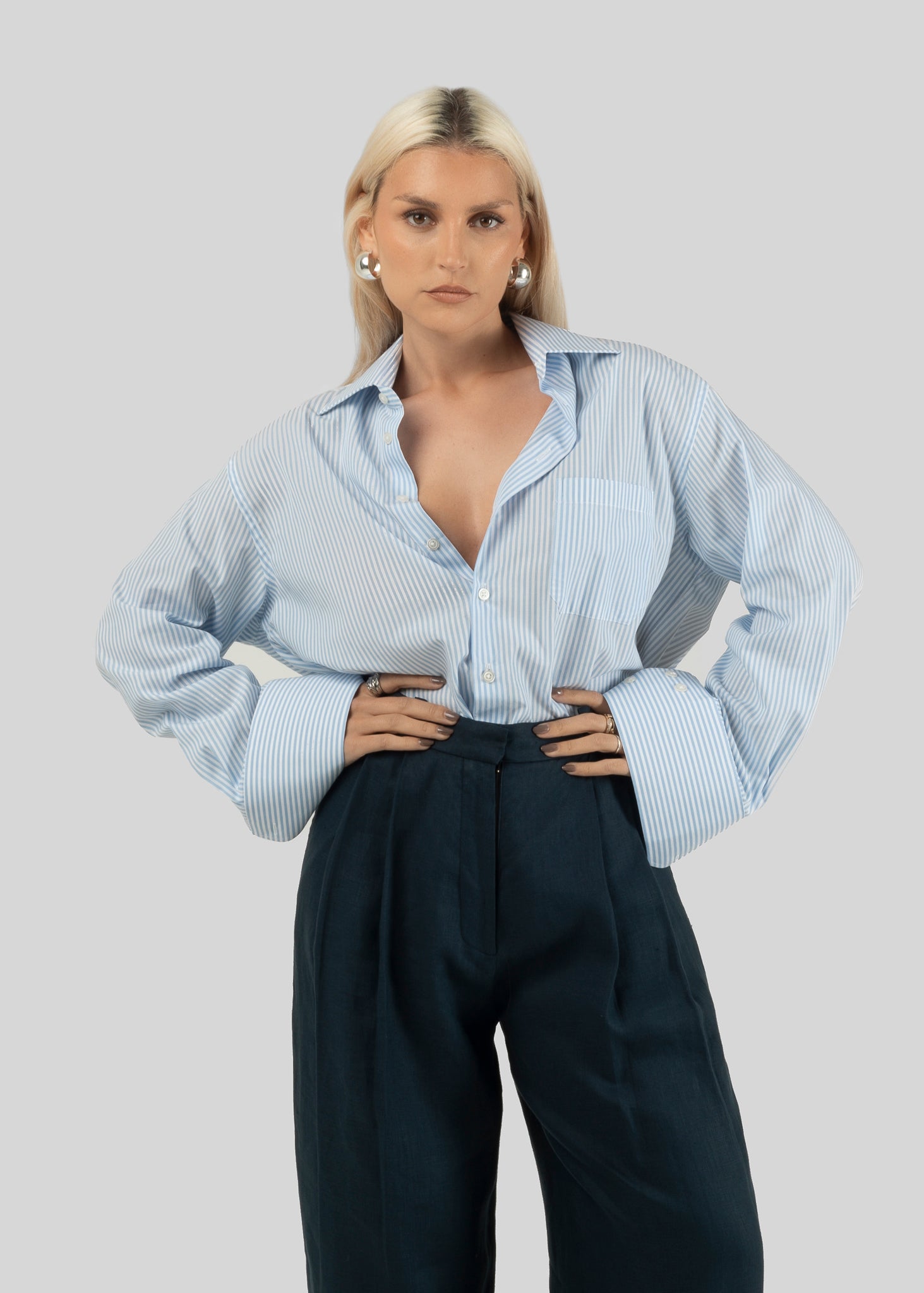 The Boyfriend Oversized Shirt - Blue & White Stripes