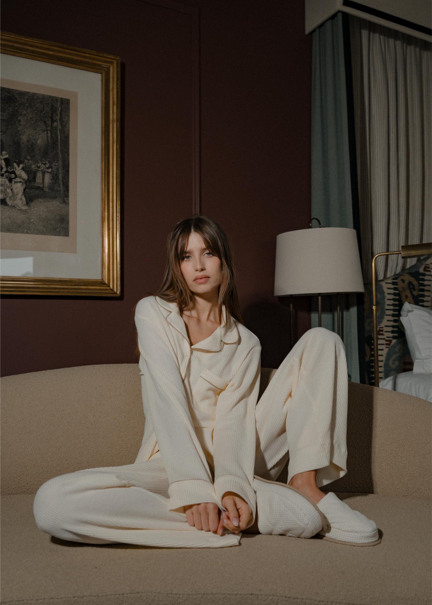Waffle Loungewear PJ Set - Button Down & Pants