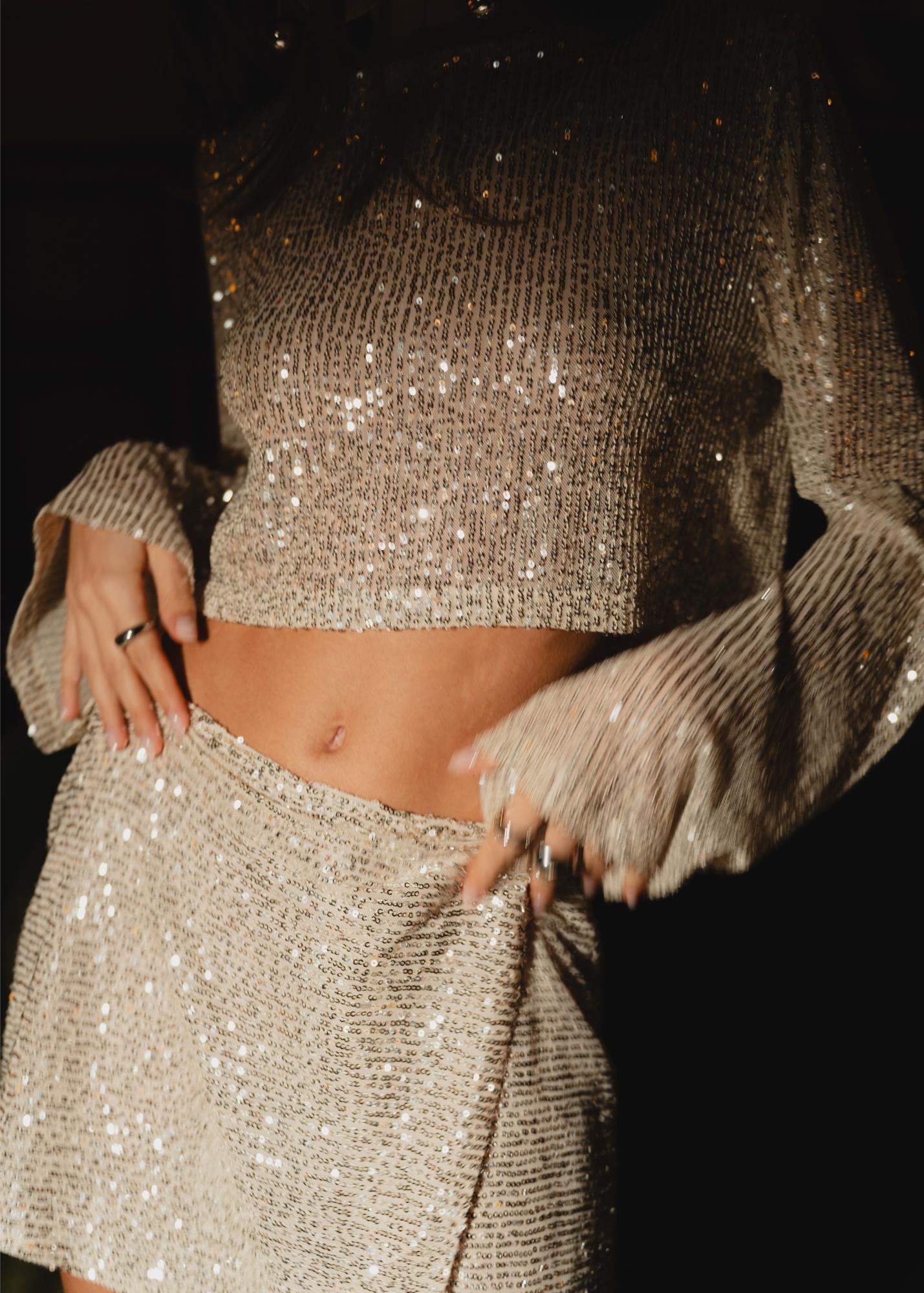 Rue Sequin Mini Skirt – Champagne