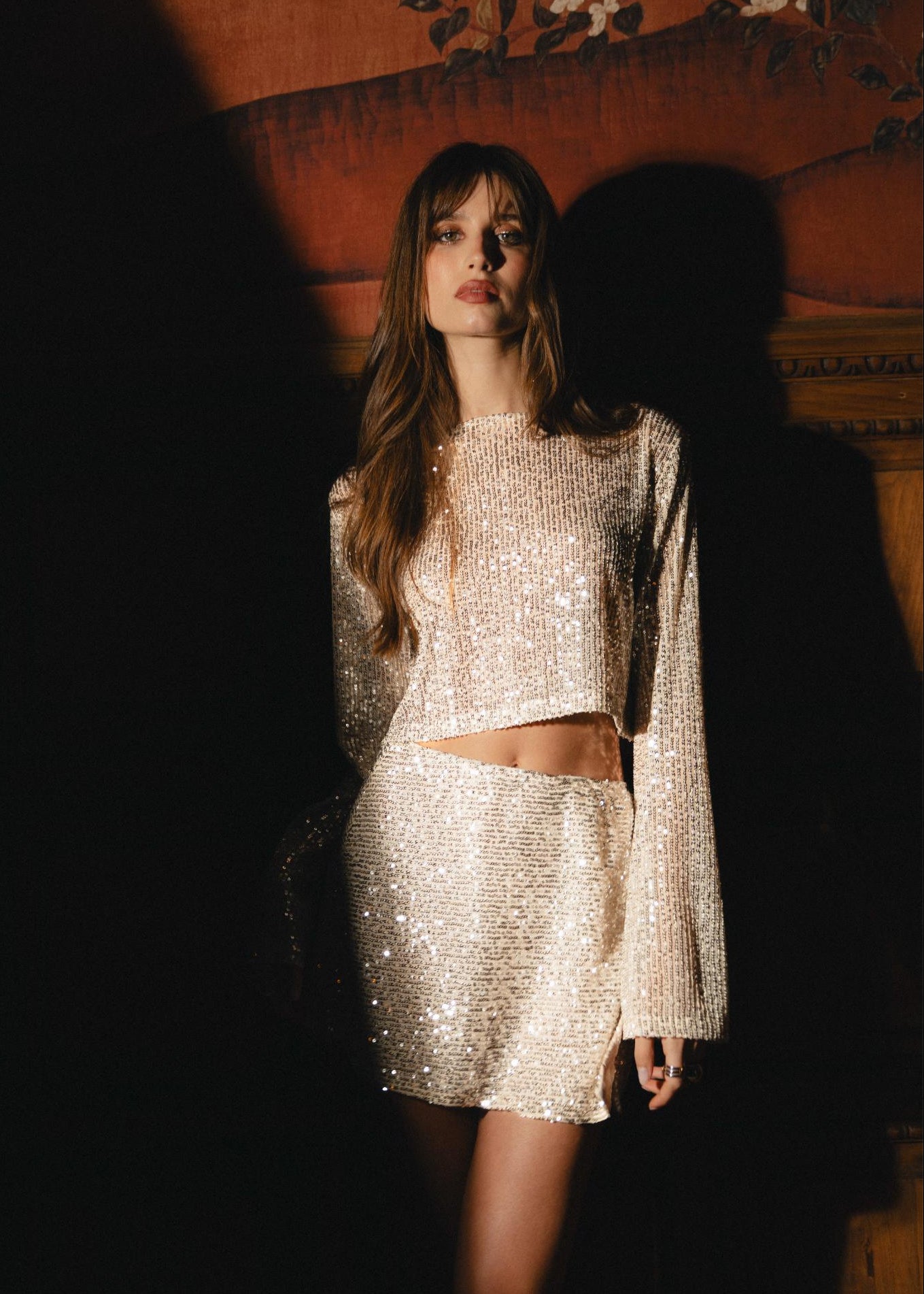Rue Sequin Cropped Long Sleeve - Champagne
