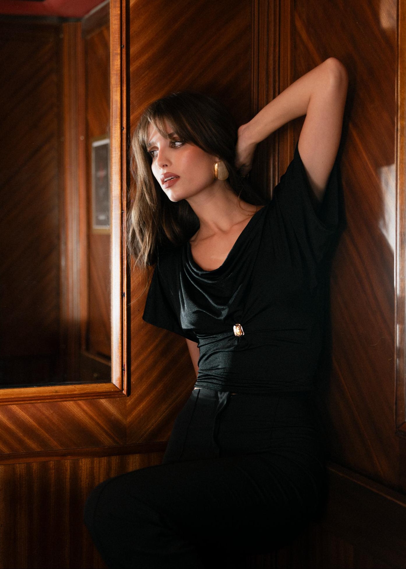 Astra Draped Cowl Top - Black