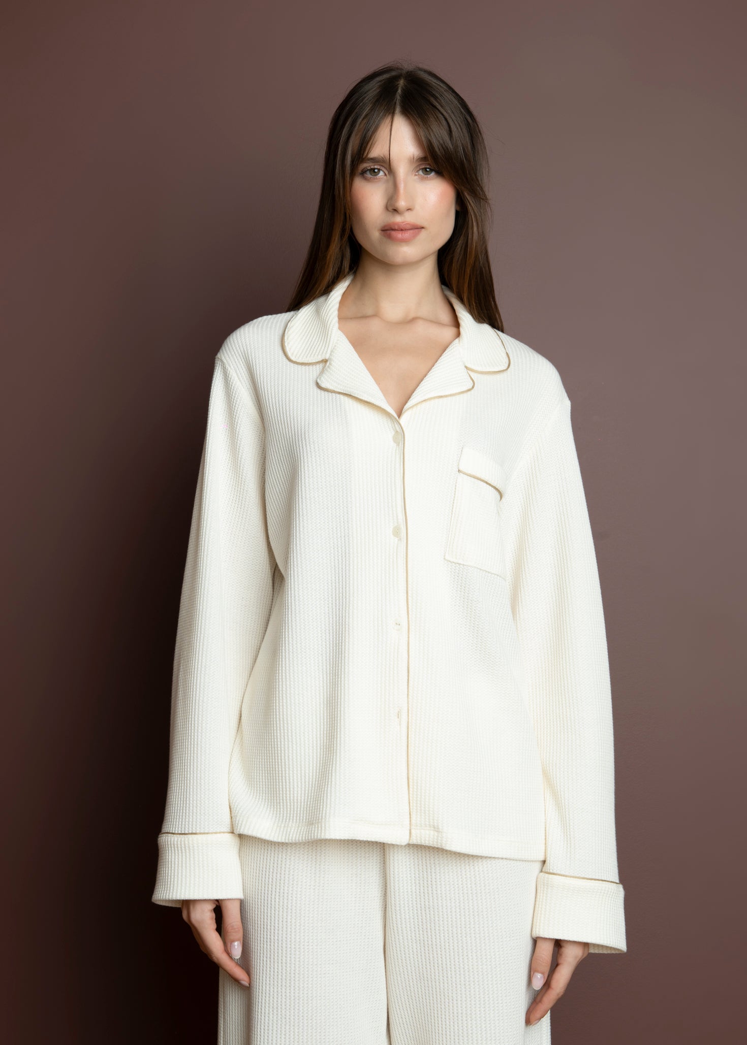 Waffle Loungewear PJ Set - Button Down & Pants