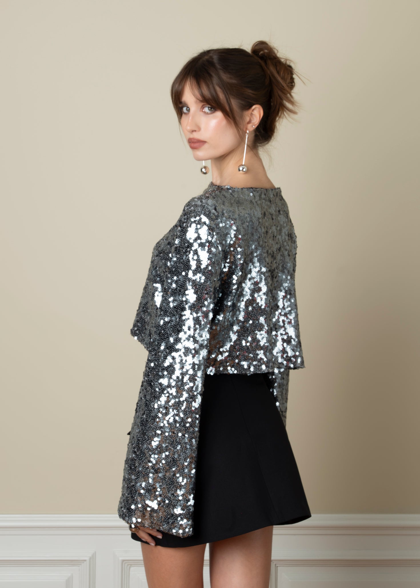 Rue Sequin Cropped Long Sleeve - Dark Sage Green