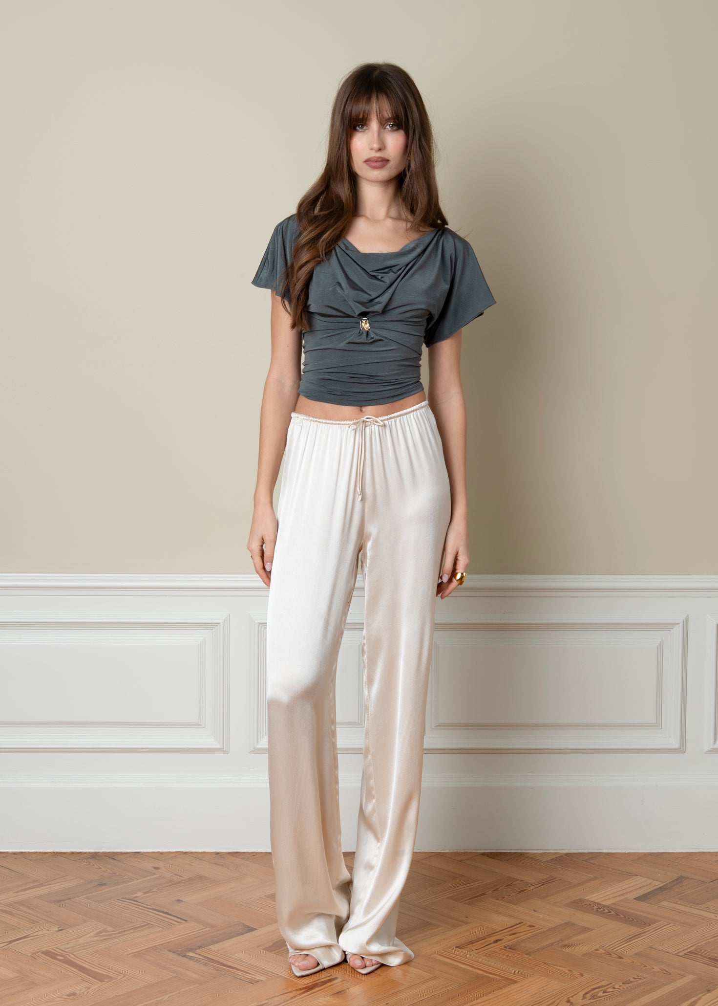 Astra Draped Cowl Top - Teal Green