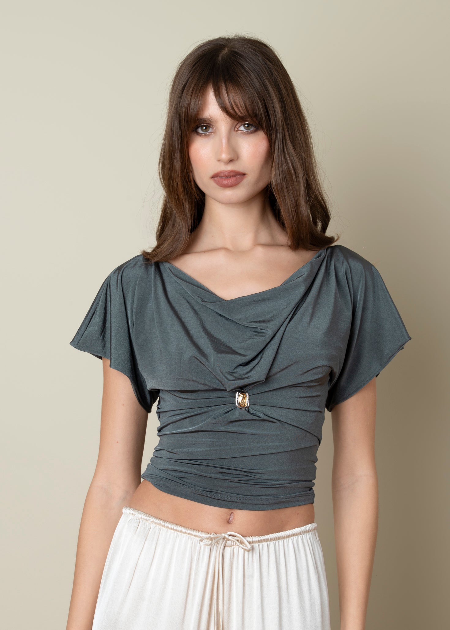 Astra Draped Cowl Top - Teal Green