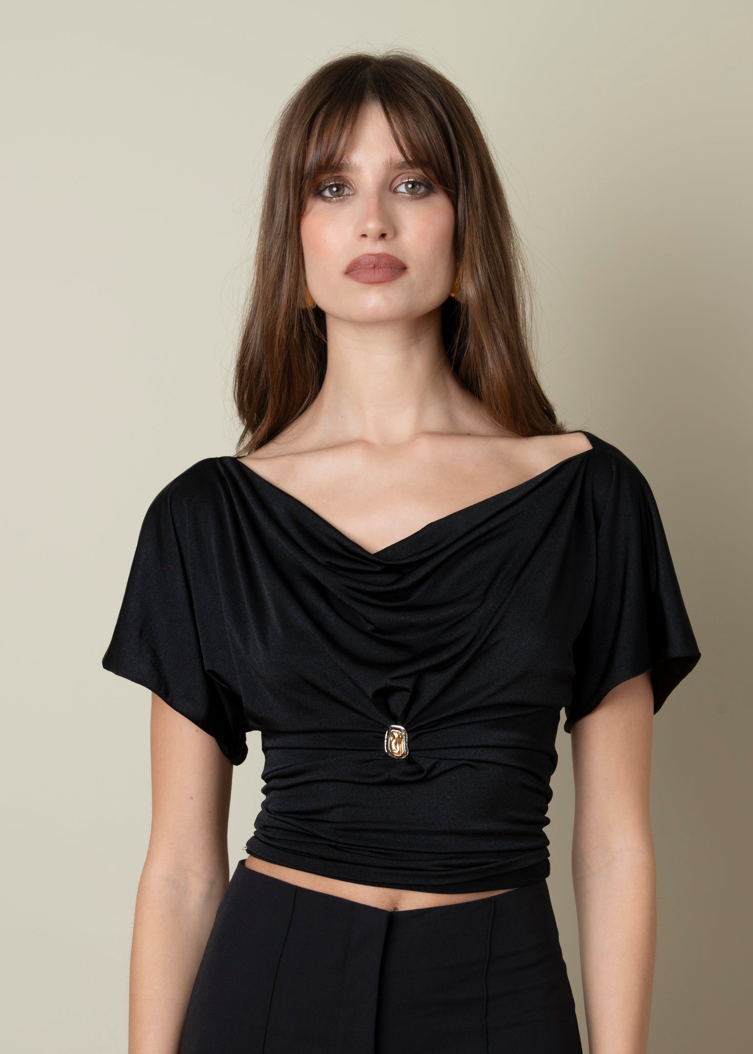 Astra Draped Cowl Top - Black