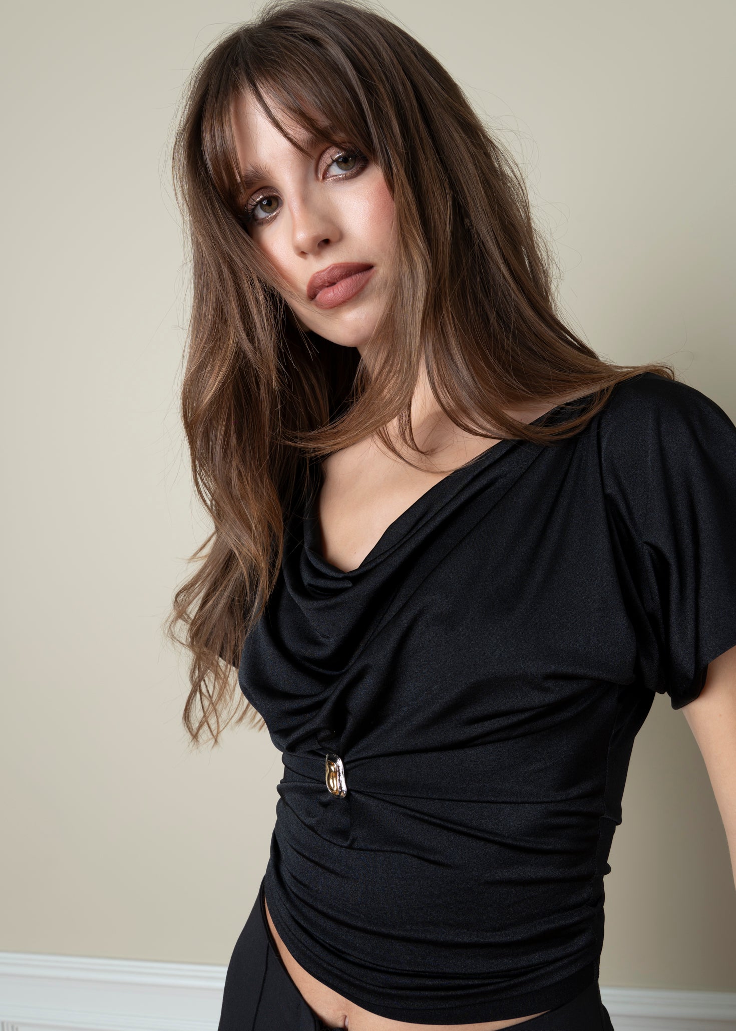 Astra Draped Cowl Top - Black
